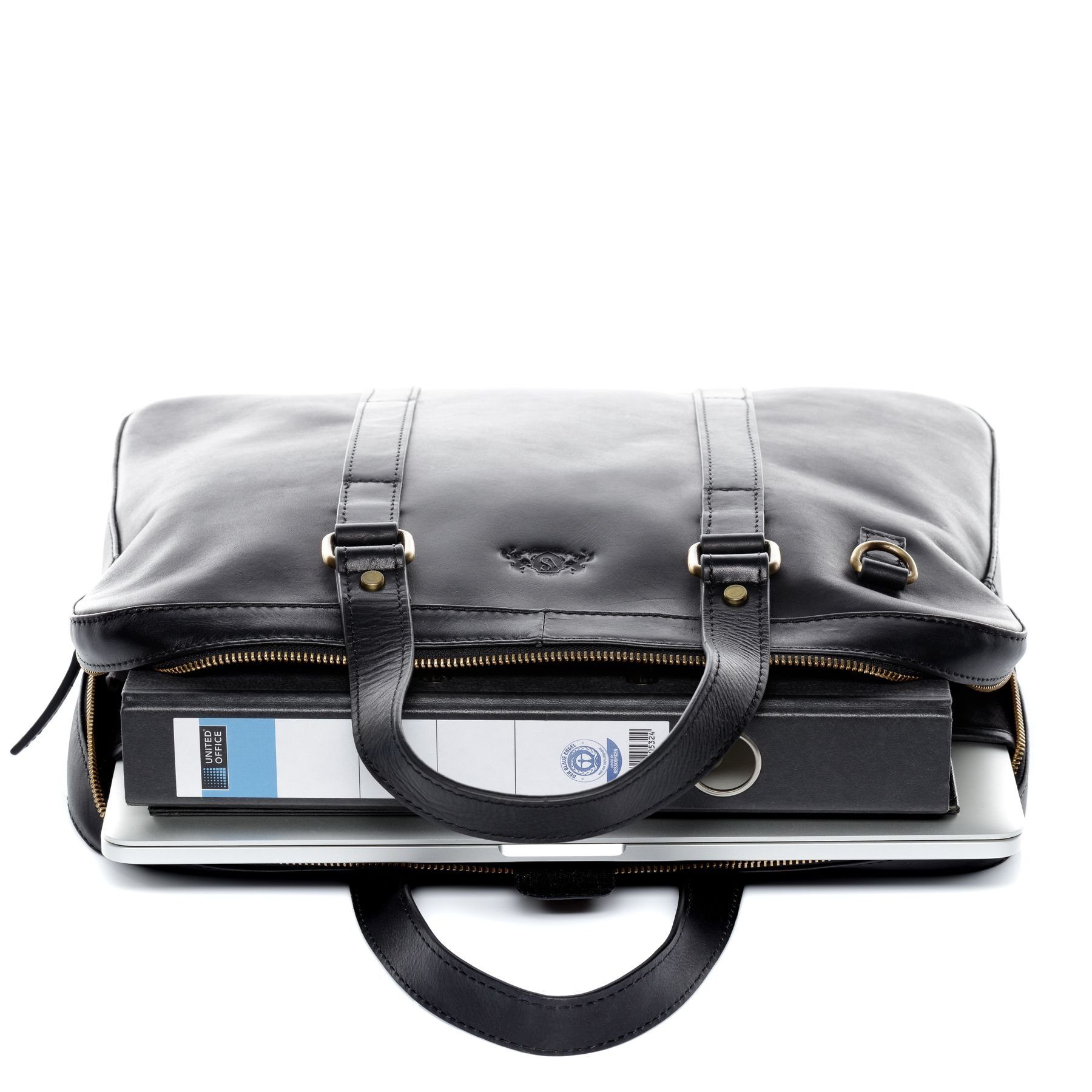 SID & VAIN Laptoptasche echt Leder Aktentasche 15 Zoll Laptop Fach schwarz, Laptoptasche 15,4 Zoll, Aktentasche Echtleder Damen Herren schwarz – Bild 3 von 5