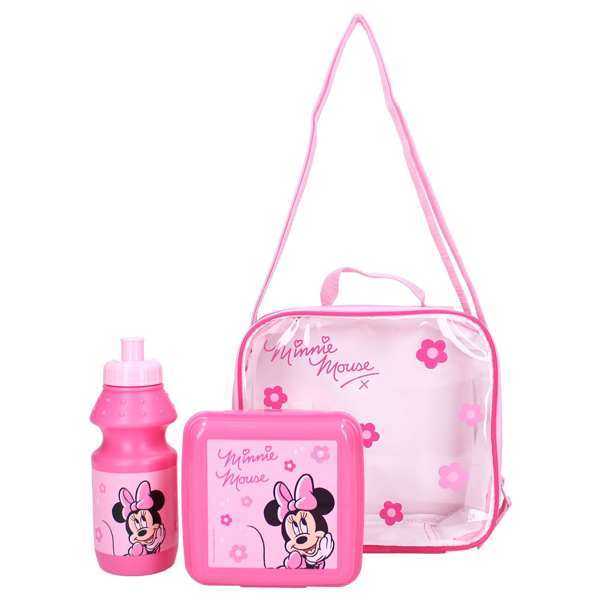 Vadobag Lunchbox Disney Minnie Mouse Lunchtasche Mädchen Vesper Set Rosa, Kunststoff, (3-tlg., 1x Lunchbox, 1x Trinkflasche, 1x Tasche)