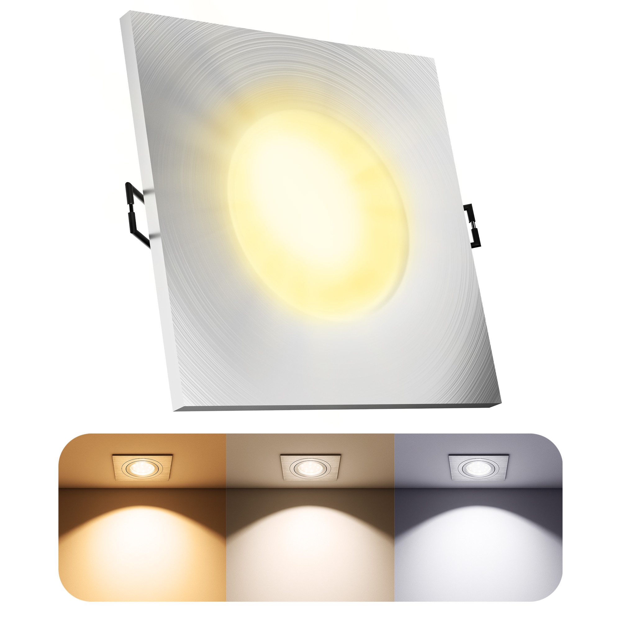 SSC-LUXon LED Außen-Deckenleuchte Einbaustrahler BEDA in silber gebuerstet & quadratisch IP65 mit LED, Neutralweiß, Warmweiß, Tageslichtweiß