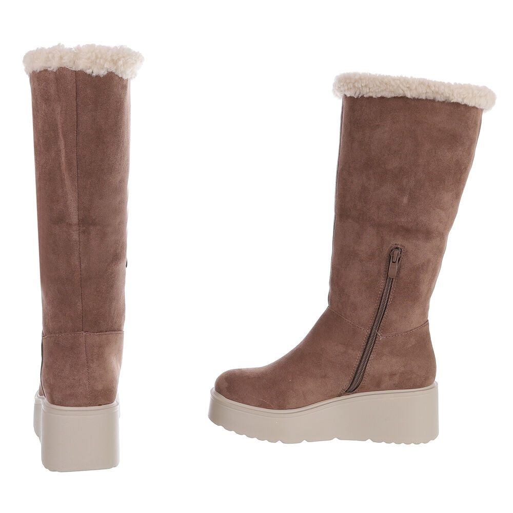 Ital-Design Wärmende Plateau-Stiefel mit flauschigem Schaft für Damen Plateaustiefelette (90851744) Keilabsatz/Wedge Stiefeletten in Hellbraun