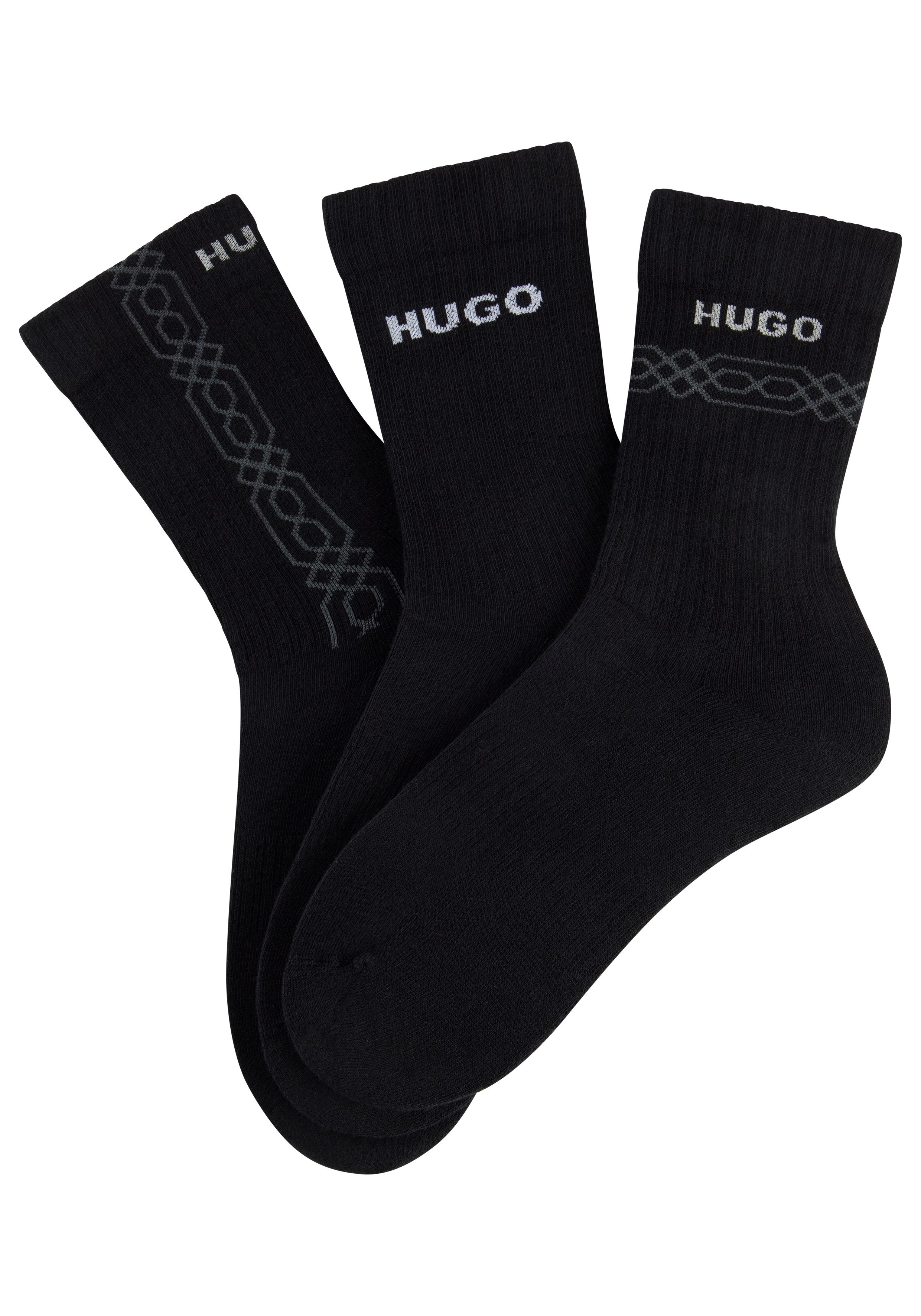 HUGO Kurzsocken (Packung, 3-Paar, 3er) Logoschriftzug, grafisches Muster günstig online kaufen