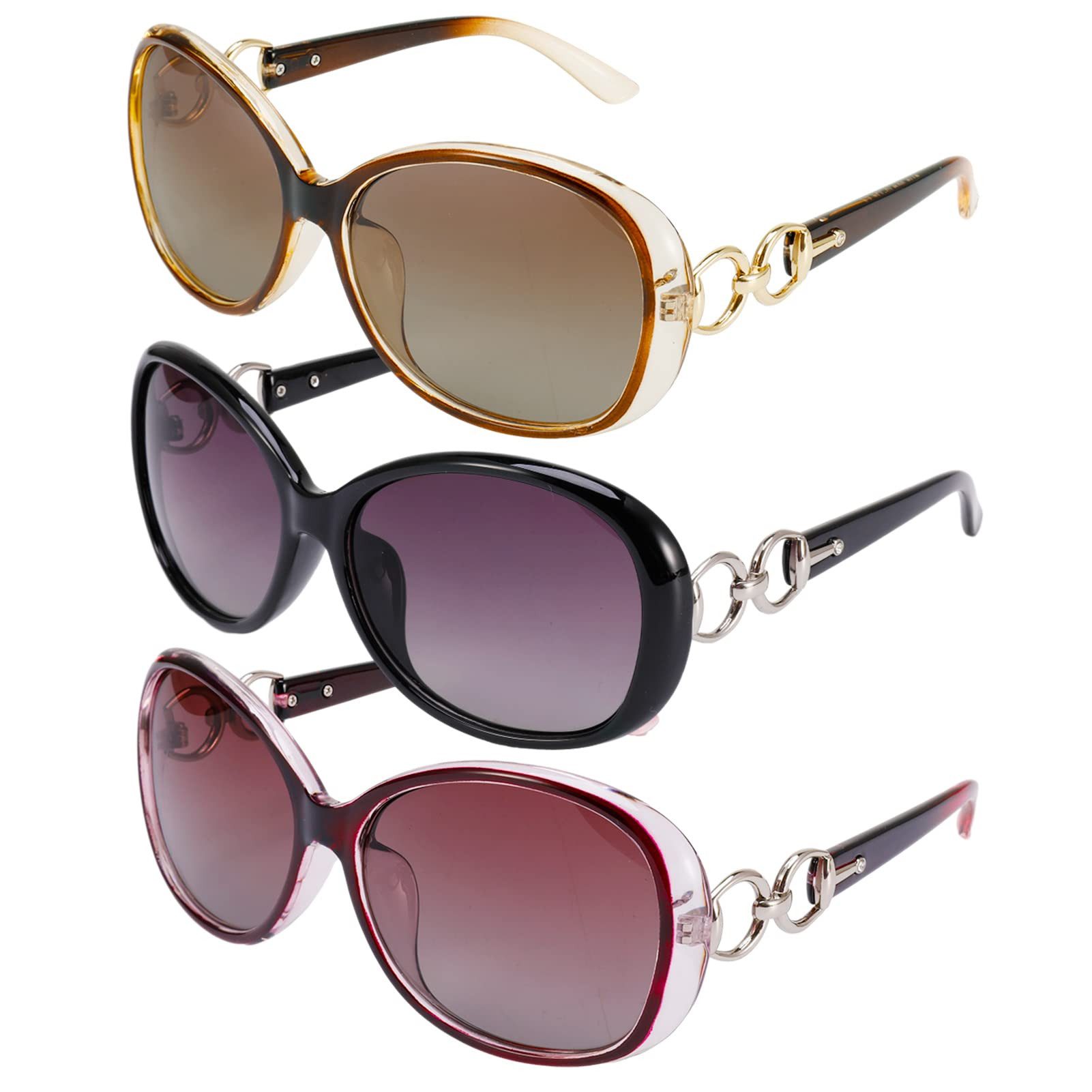 Retrosonnenbrille Set mit 3 großen Damen-Sonnenbrillen in verschiedenen Farben