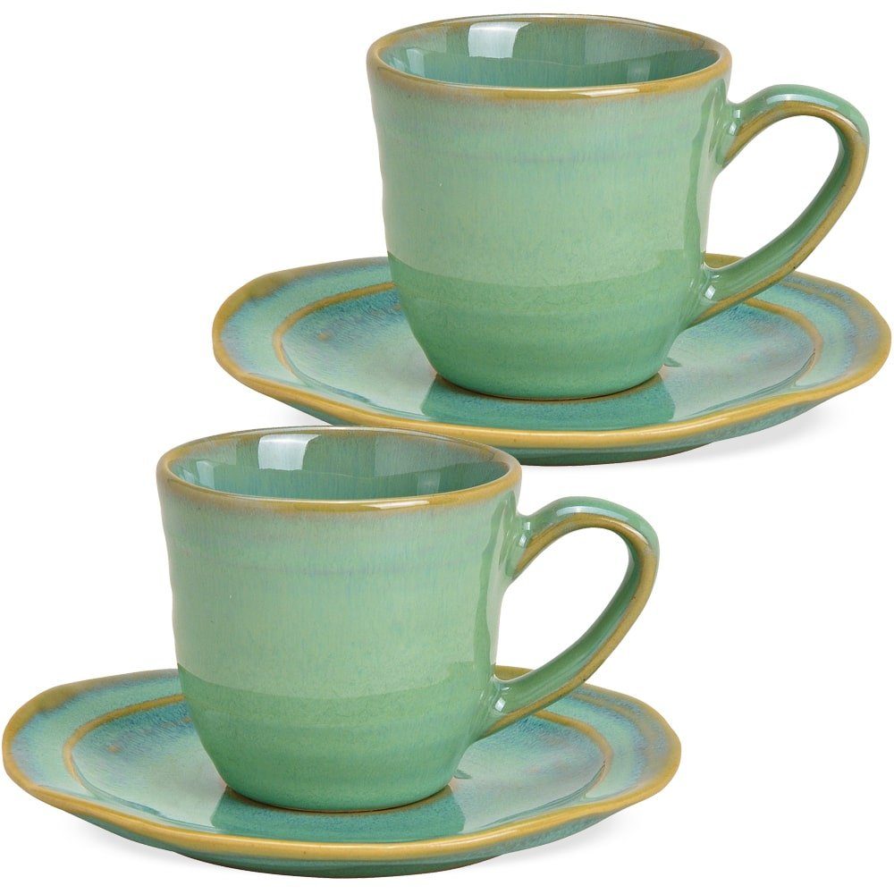 Tasse Moderne Steingut Espresso-Tassen 2er Set grün 90 ml