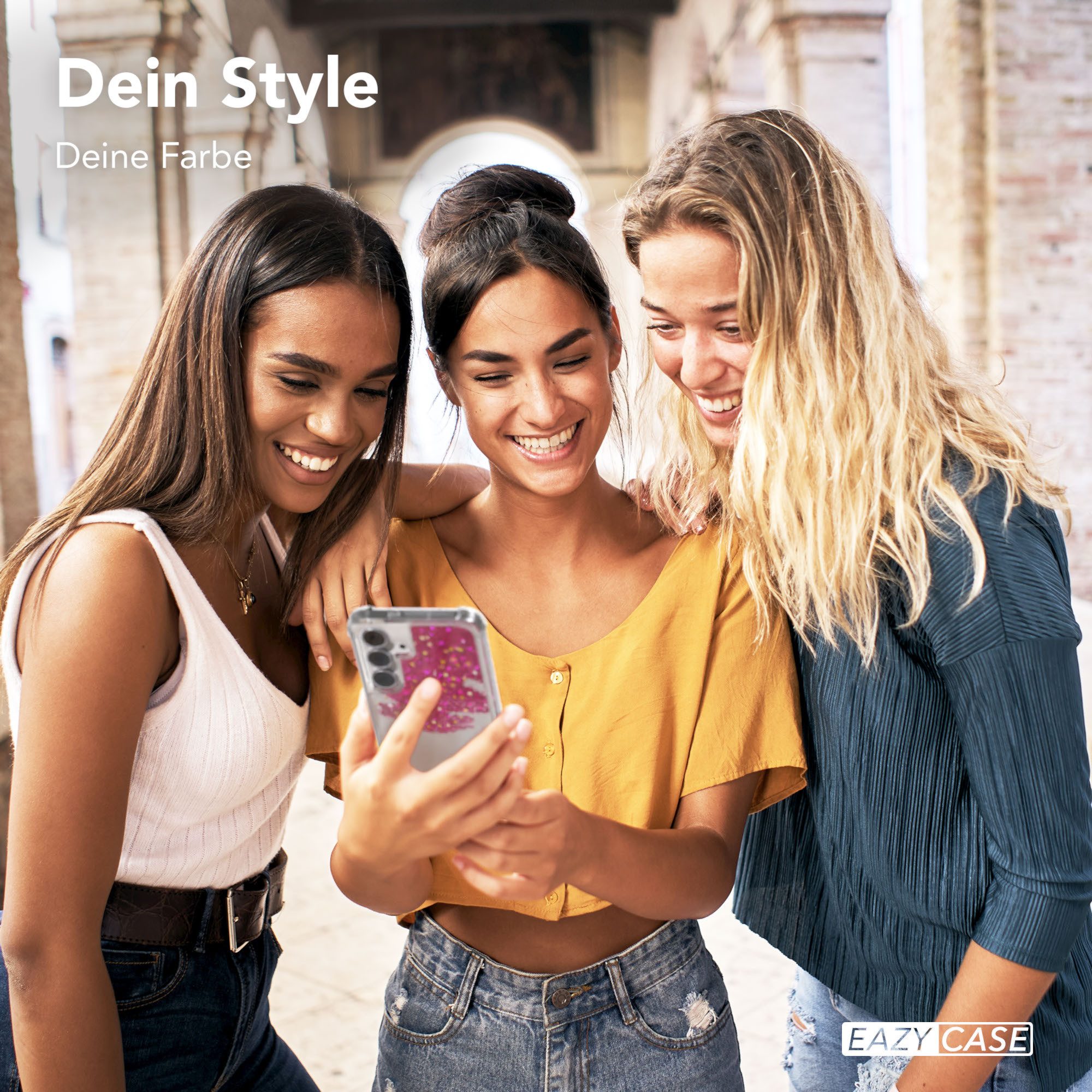 EAZY CASE Handyhülle Liquid Glittery Case für Samsung Galaxy S25 FE 6,7 Zoll, Glitzerhülle Shiny Slimcover stoßfest Durchsichtig Bumper Case Pink