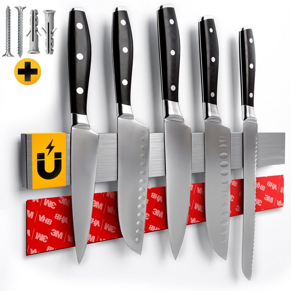 Loco Bird Wand-Magnet Messer-Leiste 40cm Edelstahl - selbstklebend mit 3M  VHB Klebeband (1tlg), Magnetische Messerleiste für Küche / Werkzeug -  Wandmontage, bohrfrei