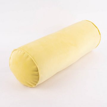 SCHÖNER LEBEN. Dekokissen Nackenrolle aus Samt mit Kederumrandung pastell gelb 20x55cm