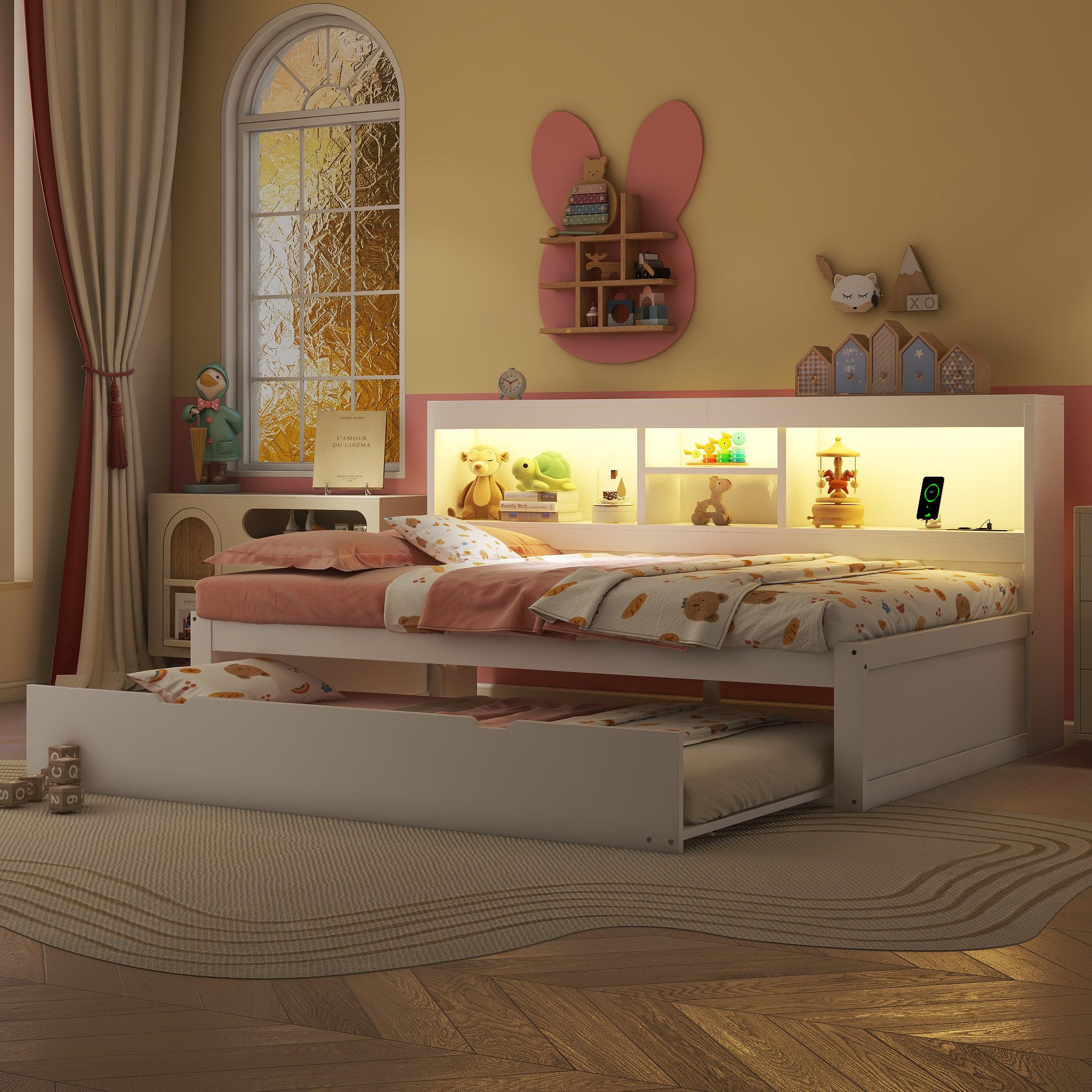 Flieks Kinderbett, LED Daybett Holzbett 90x200cm günstig online kaufen