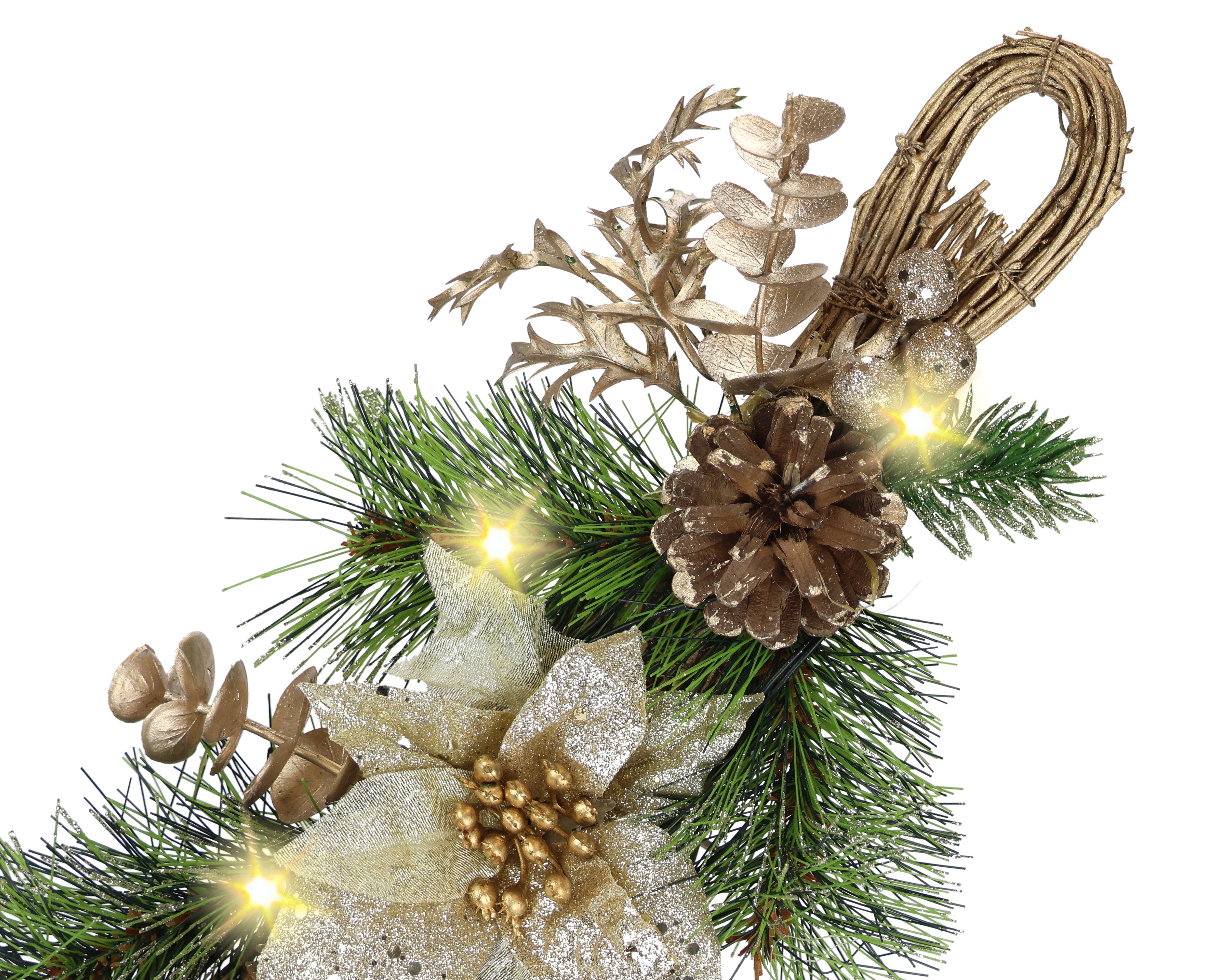 Kunstgirlande Weihnachtsgirlande dekoriert, mit LED-Licht Christstern, I.GE.A., Höhe 52 cm, Mit Poinsettia Zapfen Beeren Tanne Dekozweige Kunstgirlande Kranz – Bild 3 von 4