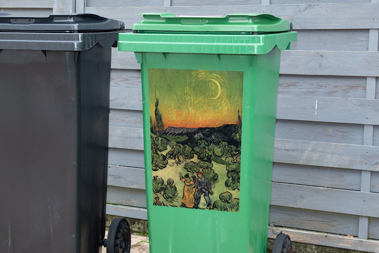 MuchoWow Wandsticker Spaziergang in der Mülltonne, Dämmerung Gogh van (1 Abfalbehälter - Container, St), Vincent Mülleimer-aufkleber, Sticker