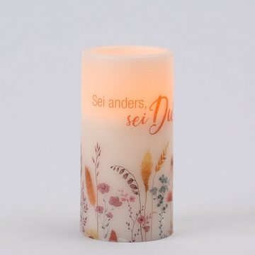 MARELIDA LED-Kerze mit Zitat Blumen Motiv Design Echtwachs flackernd H:15cm Batterie weiß