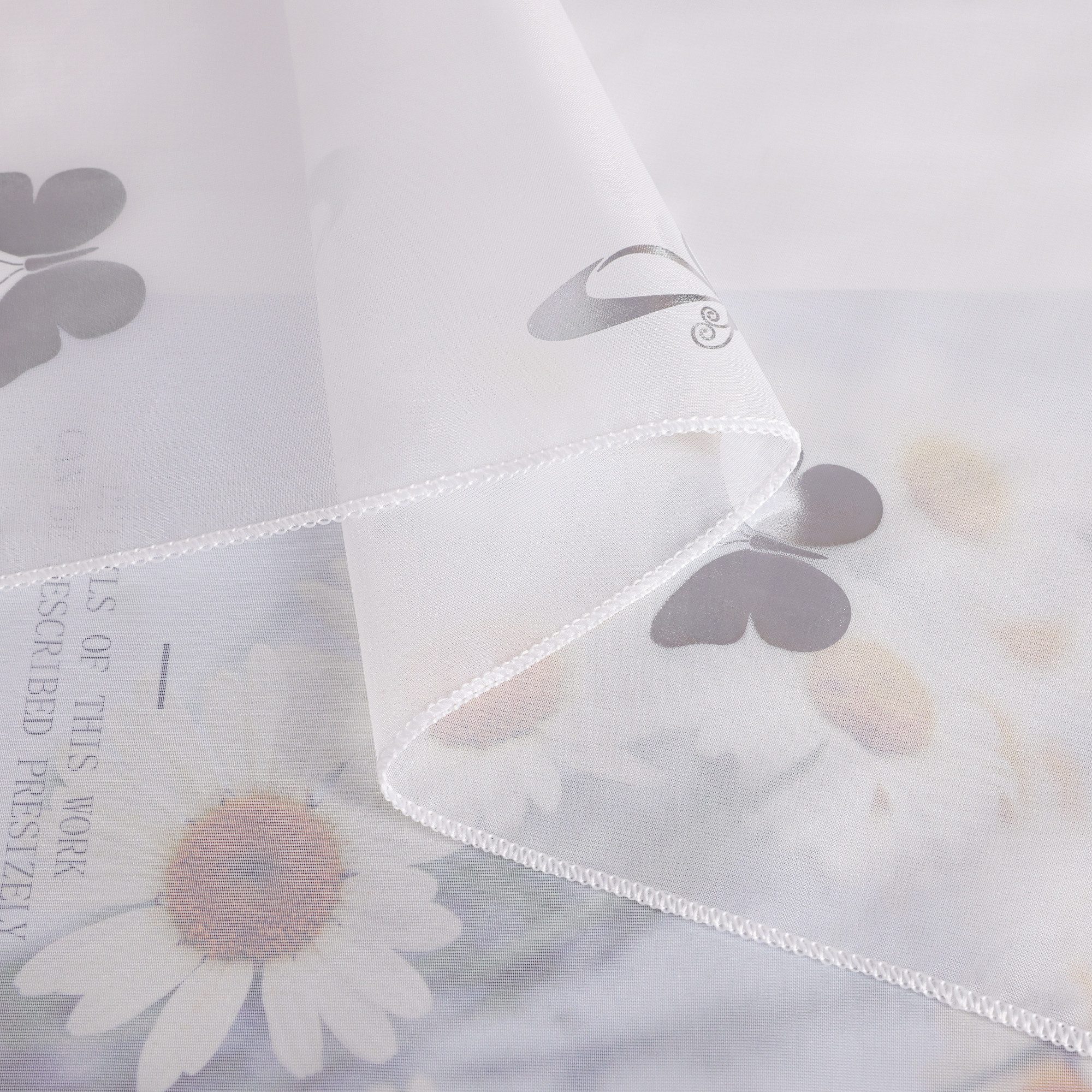 Joyswahl Scheibengardine Modellname Daria Kurzstore mit Schmetterlingsmuster im modernen Stil (1 St), Stangendurchzug, transparent, Voile, Doppellagig mit Dreie – Bild 5 von 5