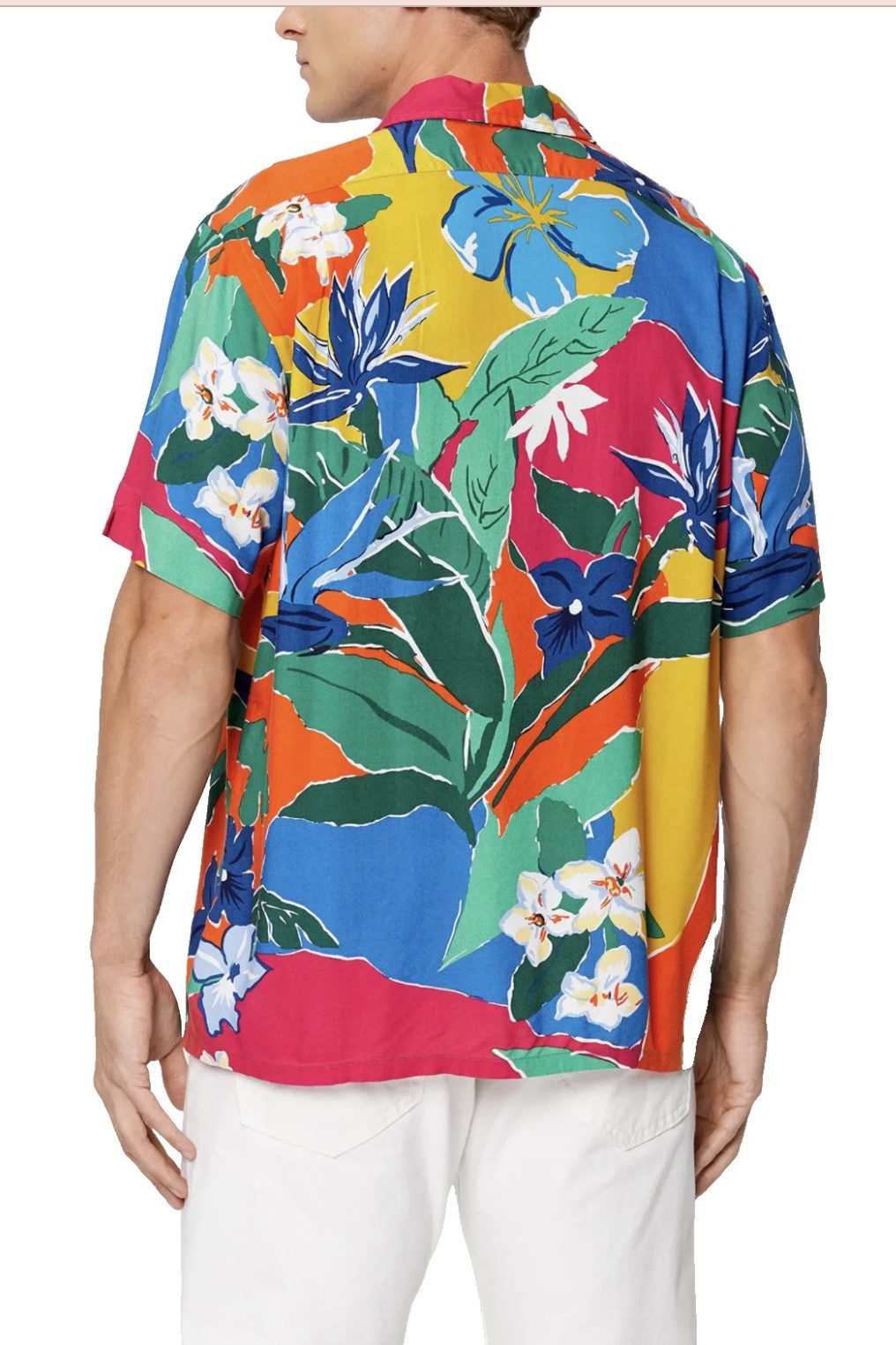 Polo Ralph Lauren Hawaiihemd Herren Hemd Seersucker Camp Shirt Klassisches mit Tropenprint Tropenprint Seersucker, Kokosnussknöpfe, gerader Saum