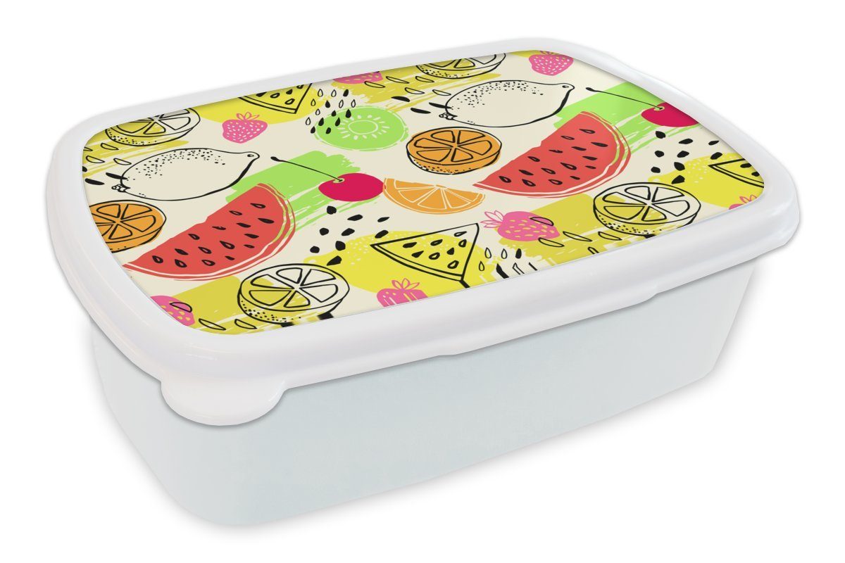 MuchoWow Lunchbox Obst - Farben - Gelb - Grün, Kunststoff, (2-tlg), Brotbox für Kinder und Erwachsene, Brotdose, für Jungs und Mädchen weiß