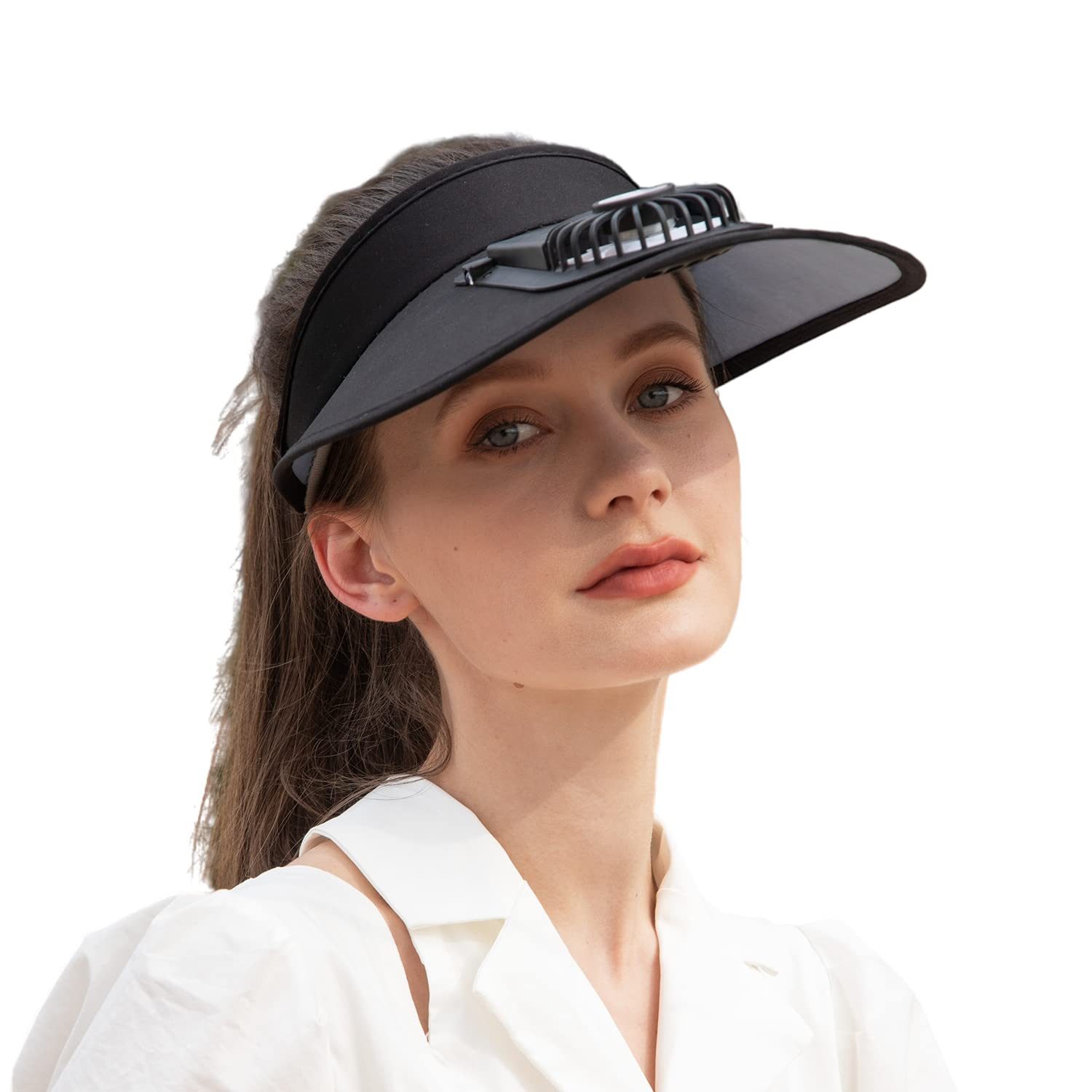 Bomiclss Sonnenhut Sonnenblende Hüte mit Ventilator, Fan Visor Hat Kühlmützen (Drei Temperaturstufen,Großer Sonnenschutzbereich) für Damen Und Herren
