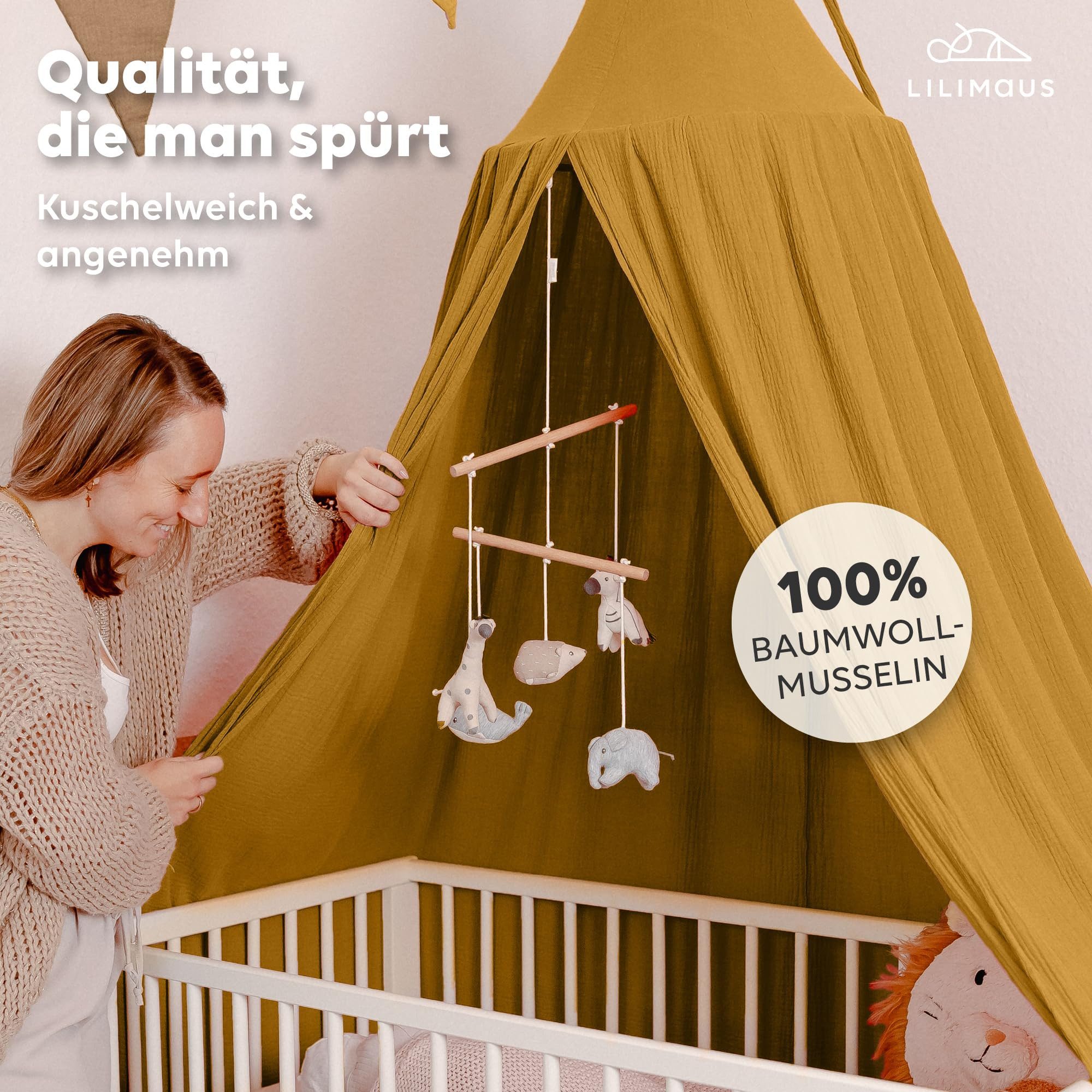lilimaus Betthimmel Baldachin für Kinderzimmer aus 100% Musselin - handgenäht (1-tlg), Rückzugsort für Bett, Kuschelecke & Leseplatz - weicher Musselin