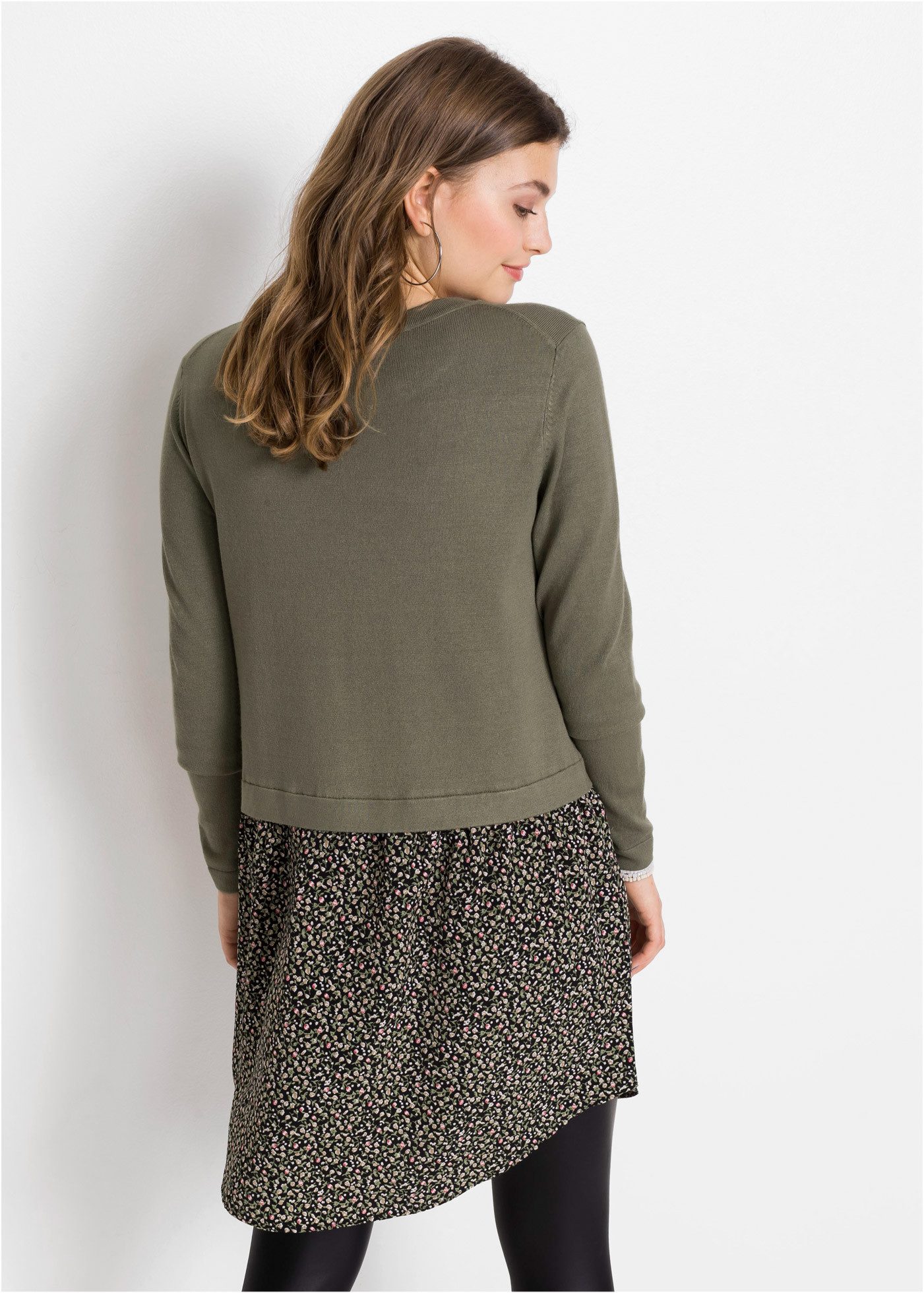 bonprix 2-in-1-Pullover im Materialmix, mit geblümten Rockansatz, bequem