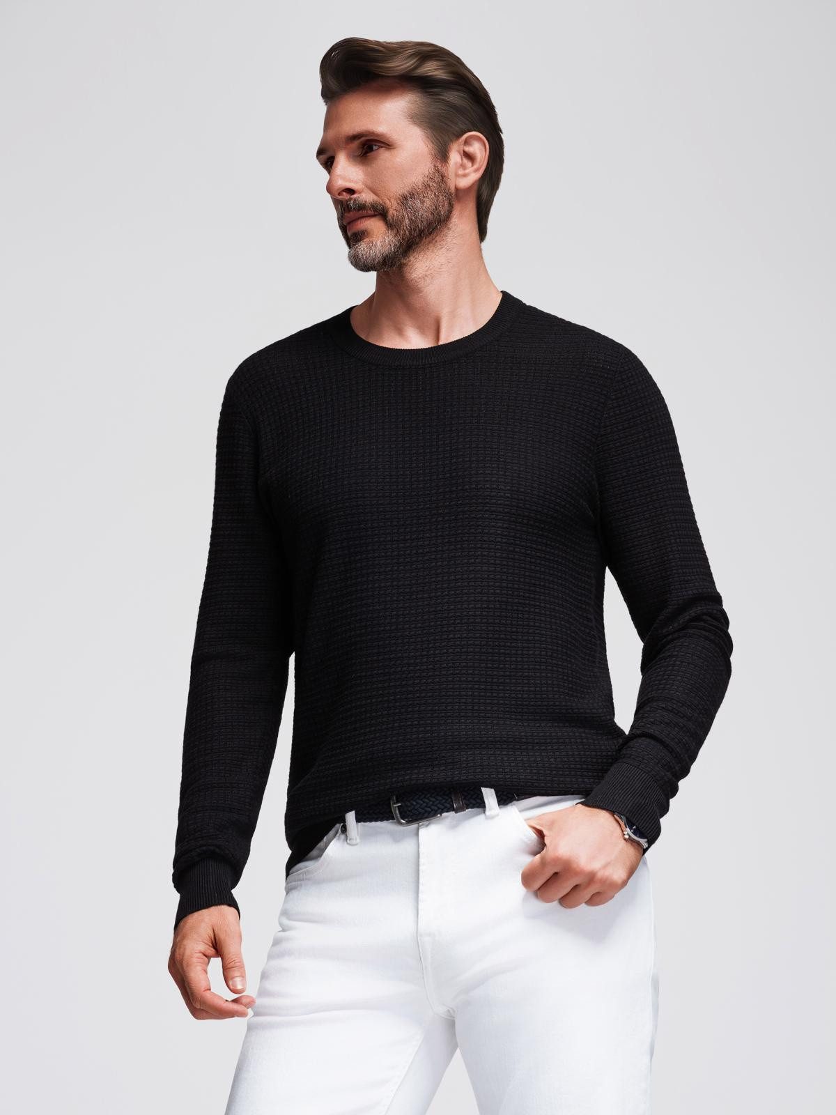 Rundhalspullover Strukturierter Herrenpullover mit Rundhalsausschnitt