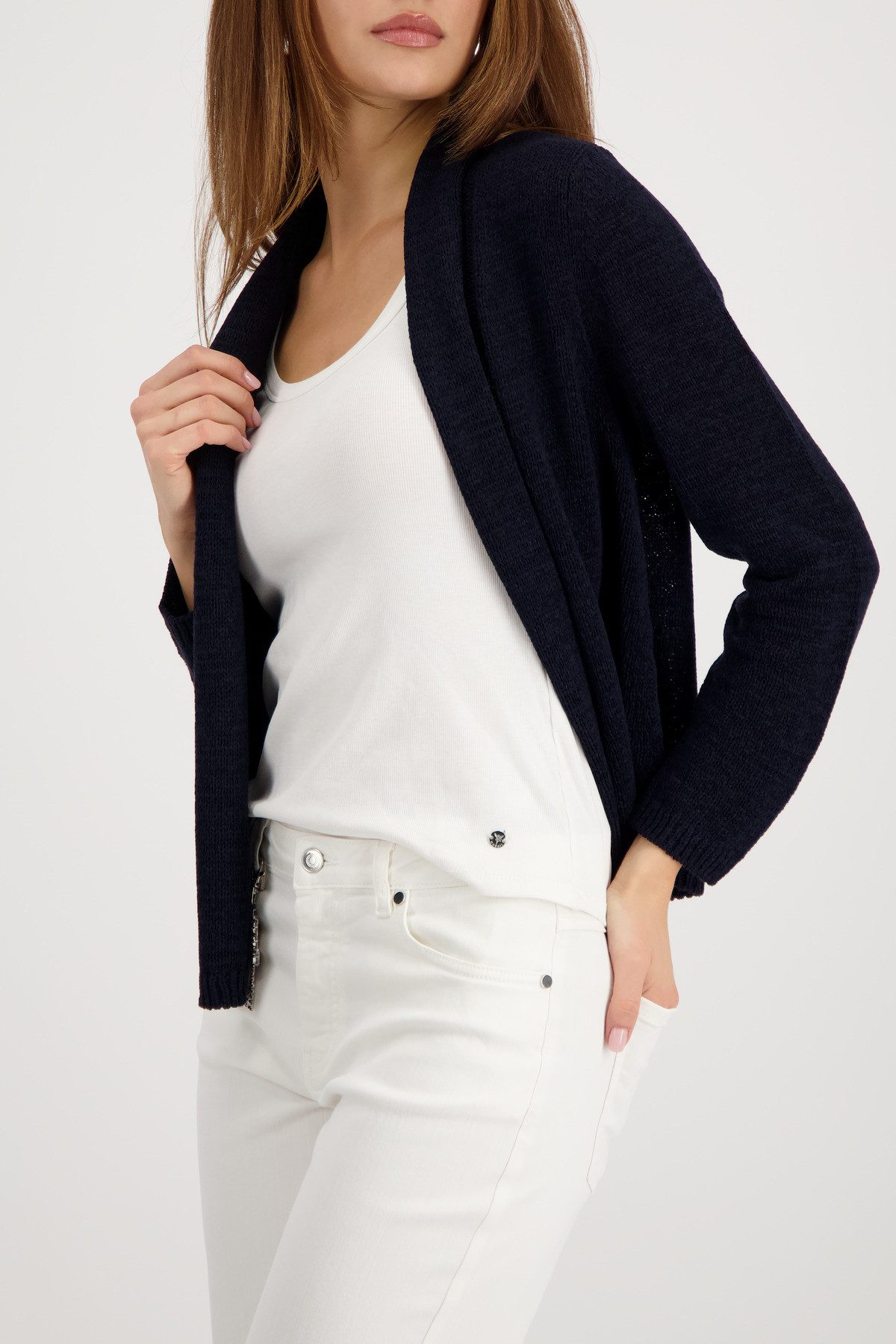 Monari Strickjacke Jacke Stricküberwurf Basic Schalkragen, Regular Fit
