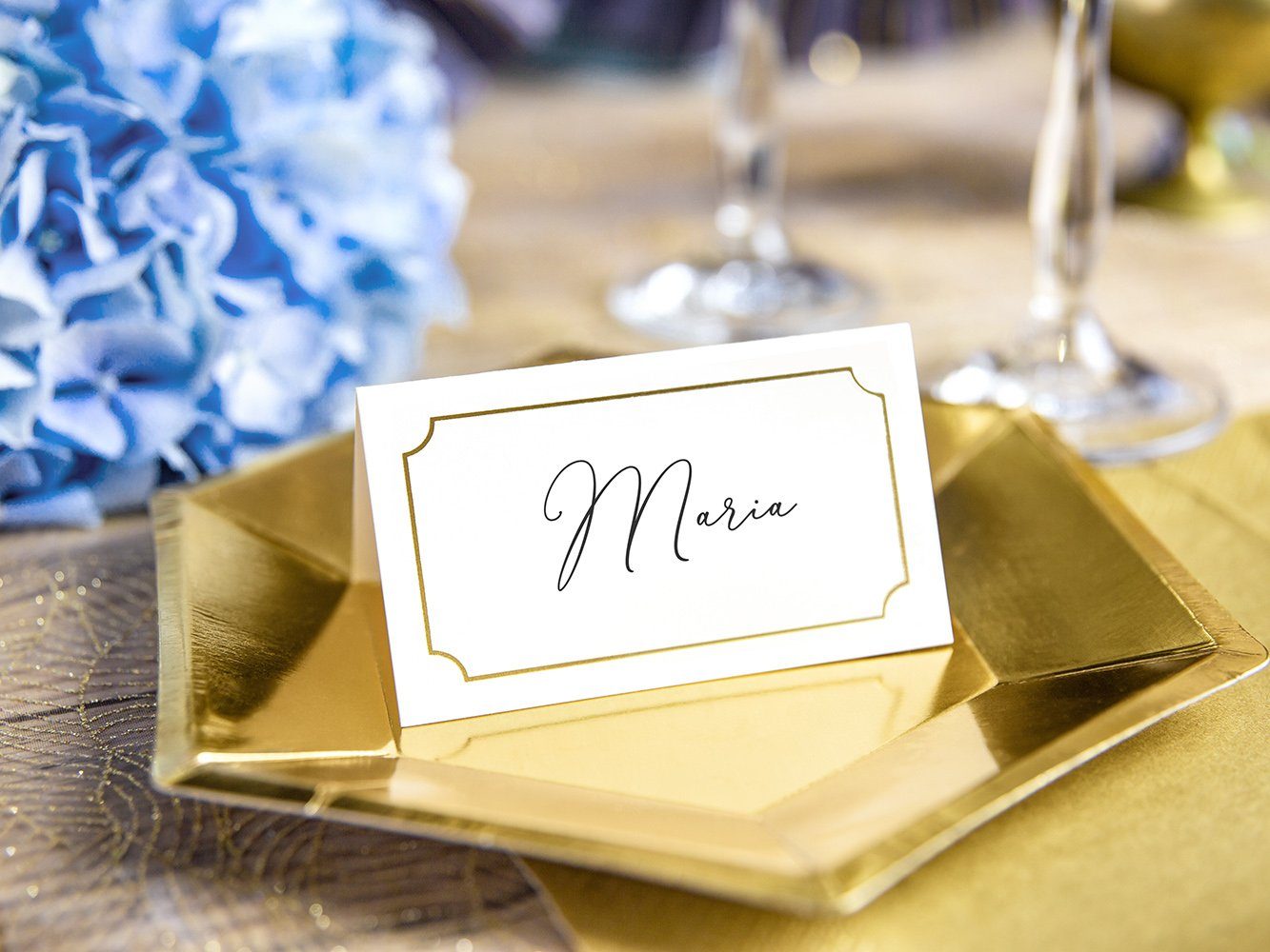 partydeco Papierdekoration, Tischkarten Rahmen 9,5x5,5cm blanko 10 Stück weiß gold