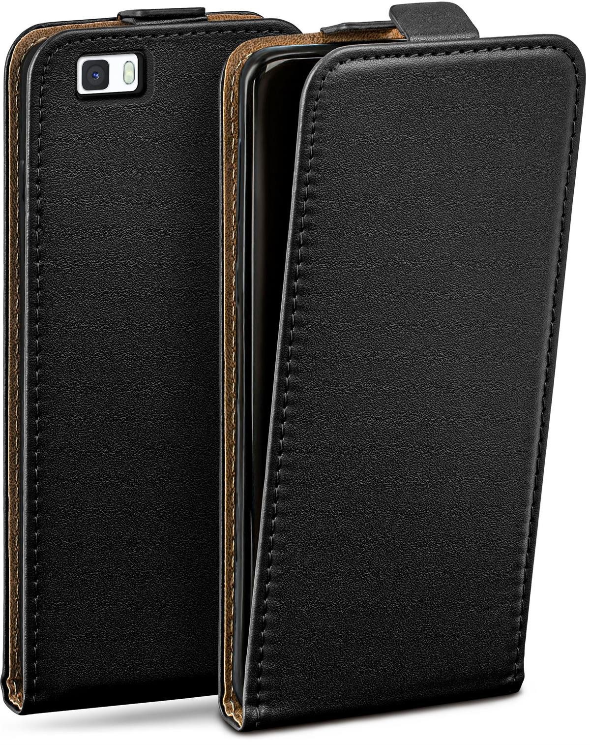 moex Handyhülle für Huawei P8 Lite 2015 Hülle Klappbar Flip Case Schwarz 5 Zoll, 360 Grad Schutz Handytasche Leder Optik PU Lederhülle Cover Klapphülle