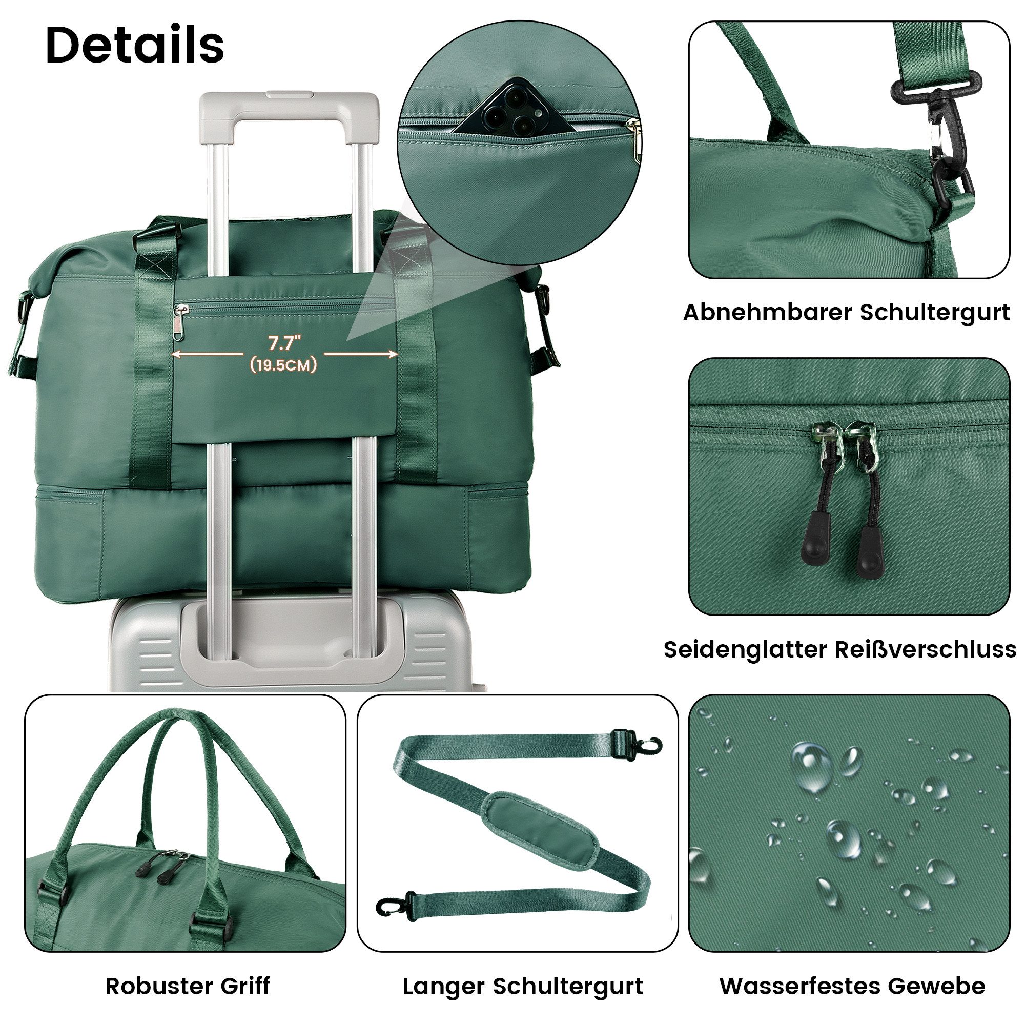 TANTOMI Reisetasche Erweiterbares Reisetasche mit Schuhfach & Kulturbeutel (46x23x32 Handgepäck), Nassfach, Wasserdicht Travel Bag Fitnesstasche Trainingstasche