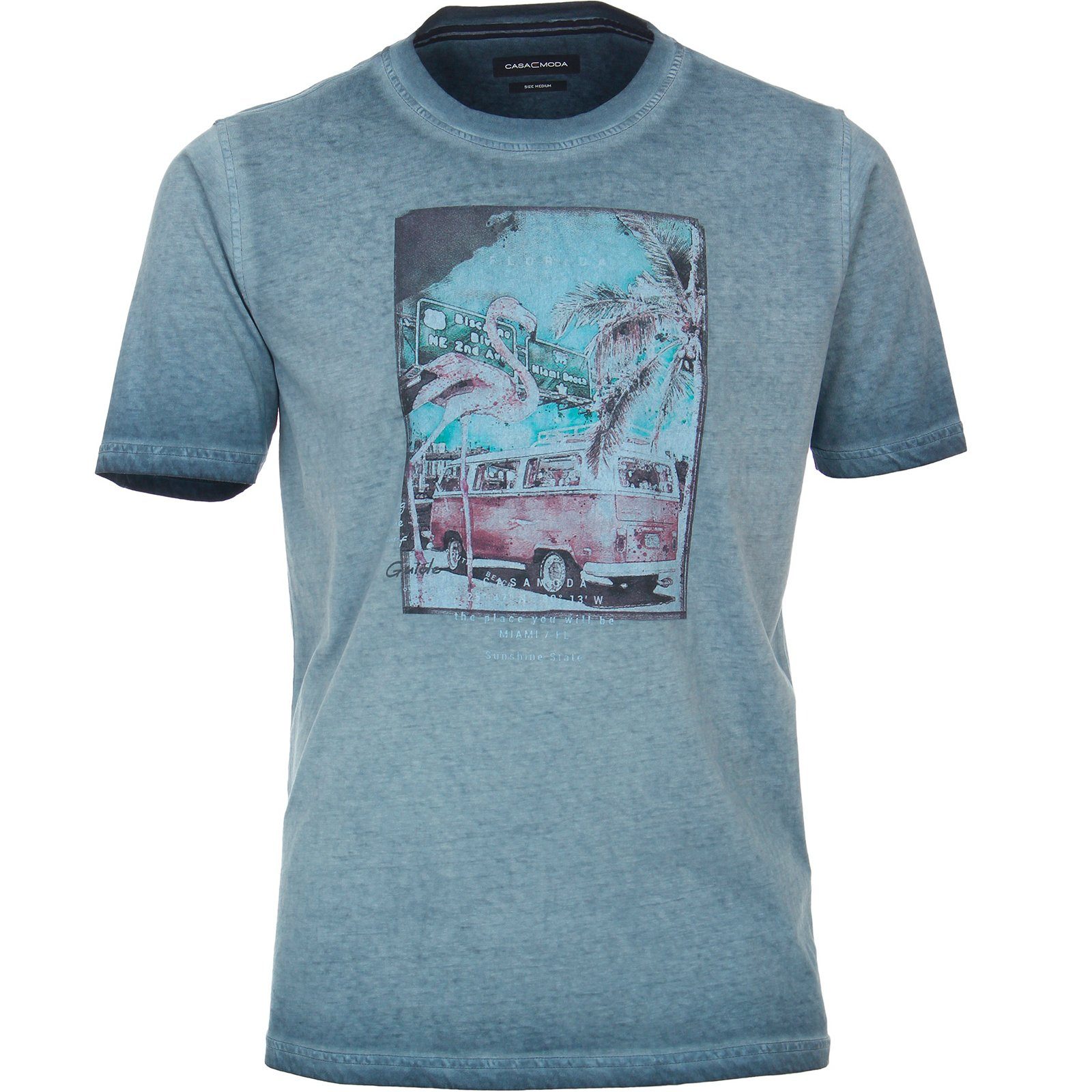 CASAMODA Rundhalsshirt Große Größen Herren T-Shirt Print Vintage Look petrolblau CasaModa