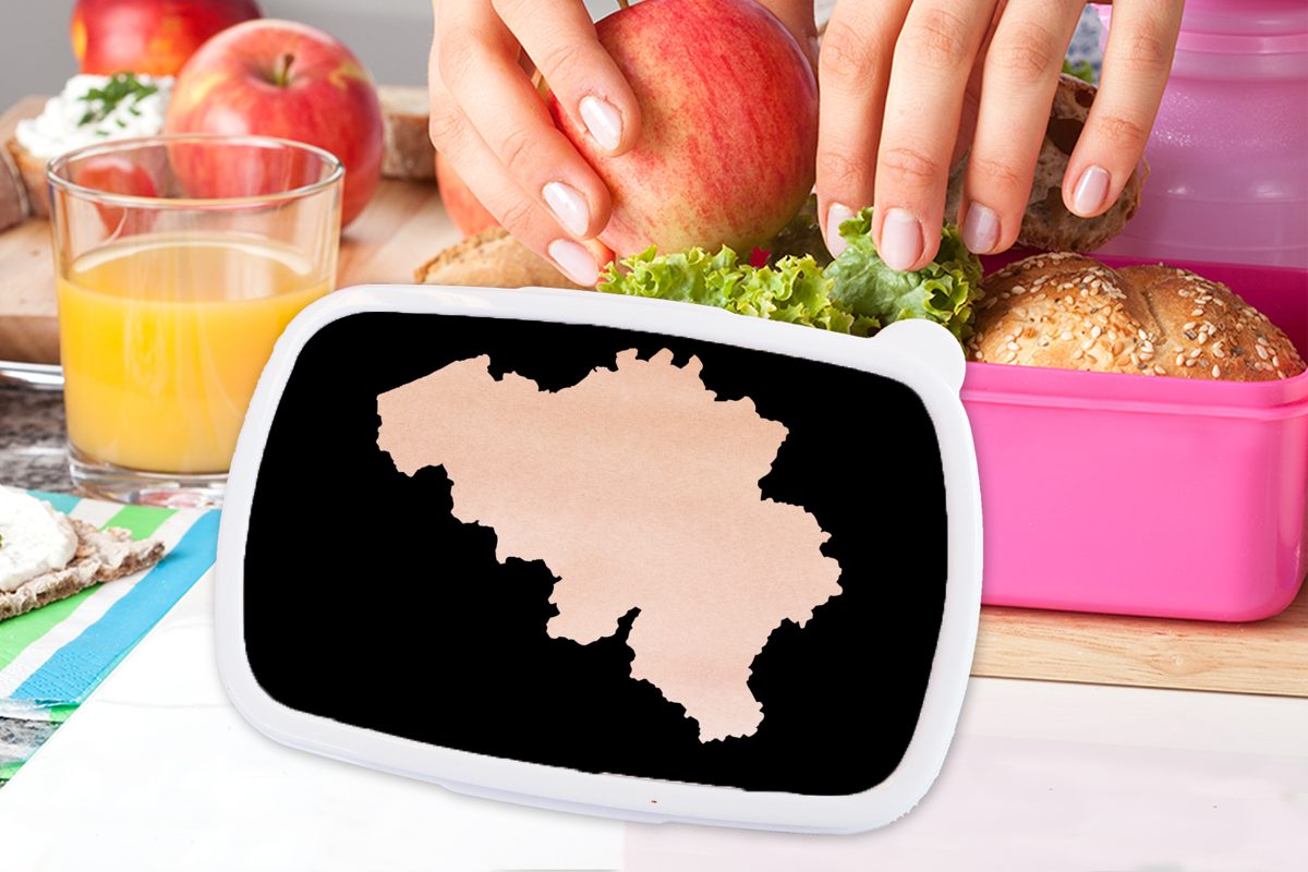 Mädchen, Kunststoff, Karte MuchoWow Belgien (2-tlg), für Kinder, - Snackbox, Erwachsene, Rosa, Lunchbox Brotdose Kunststoff - Brotbox
