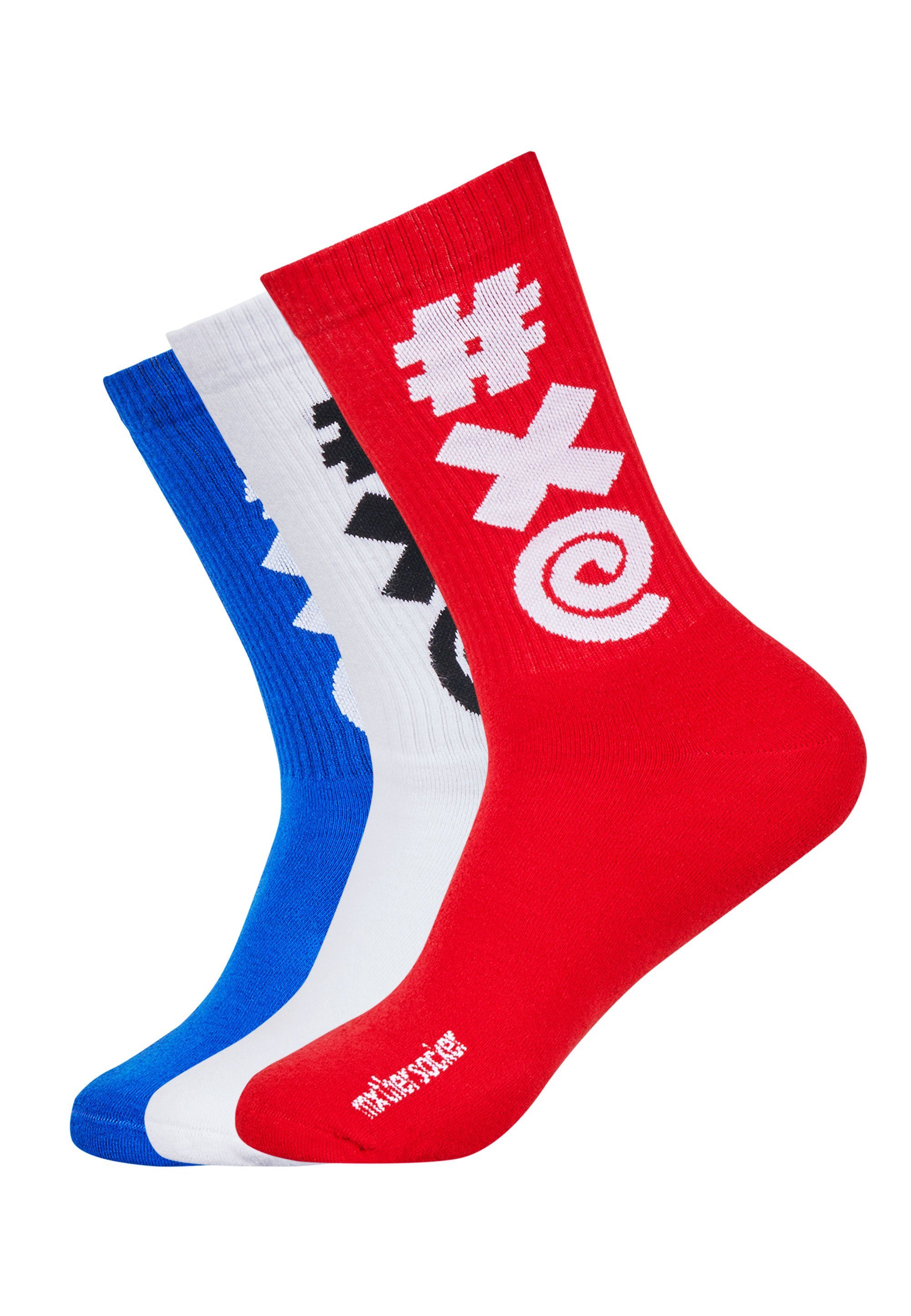 Mxthersocker Socken ESSENTIAL - THREE BEEPS (3-Paar) mit trendigem Schriftzug rot, mehrfarbig