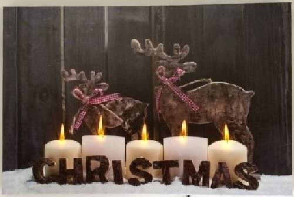 Luna24 simply great ideas... Leinwandbild LED Leinwandbild Weihnachts Kerzen und Rentier beleuchtet Weinachten, Rentiere
