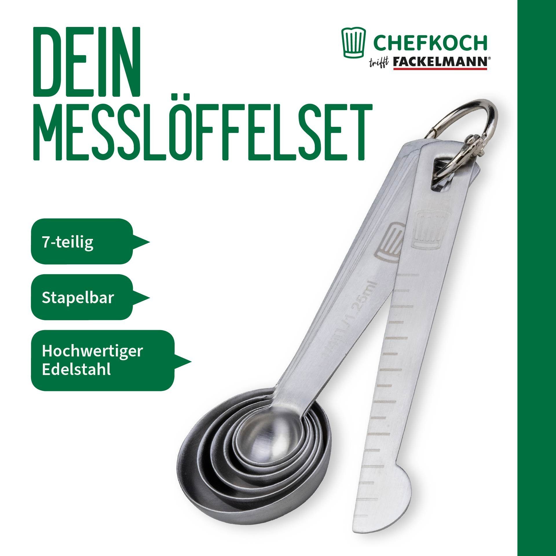Chefkoch trifft Fackelmann Messlöffel Messlöffelset, Dosierlöffel, Maßlöffel, Edelstahllöffel