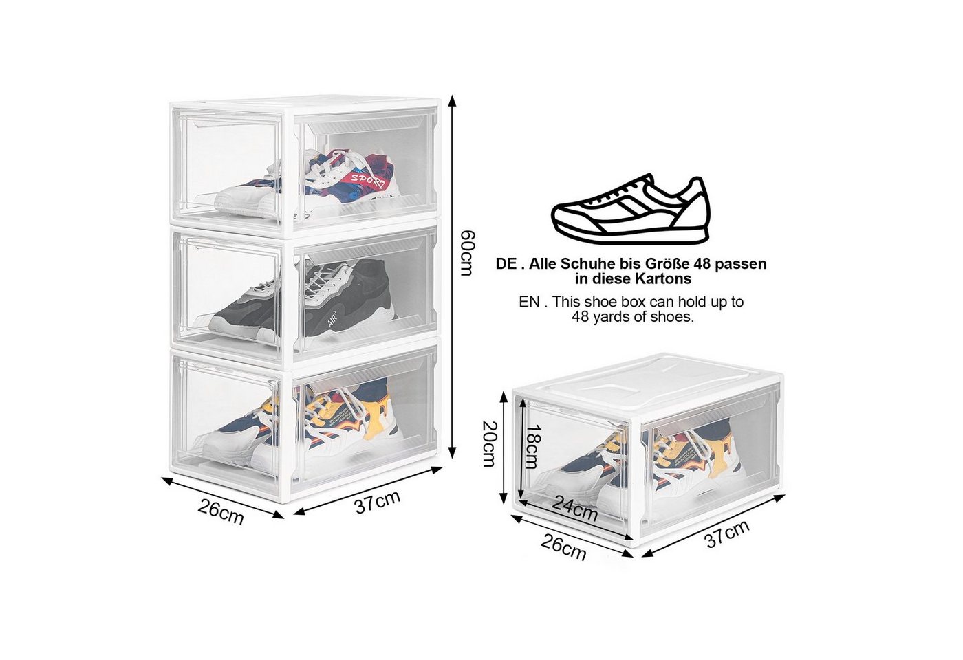 Thumbnail - Yorbay Schuhbox 3er Set Schuhbox, stapelbarer Schuhorganizer, Schuhaufbewahrung (Kunststoffbox mit halbdurchsichtige Tür...