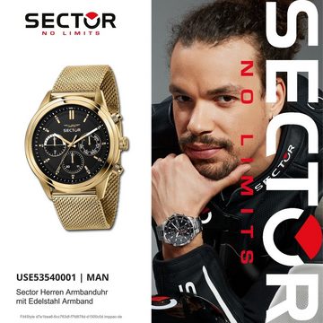 Sector Multifunktionsuhr Sector Herren Armbanduhr Multifunktion, (Multifunktionsuhr), Herren Armbanduhr rund, groß (43mm), Edelstahlarmband gold, Fashion