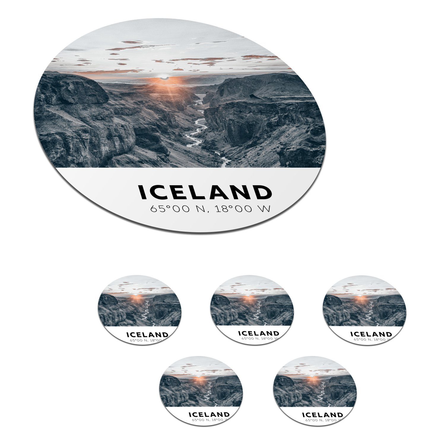 - Wasser Zubehör Island für Getränkeuntersetzer, Tassenuntersetzer, Tasse, - Korkuntersetzer, Berge 6-tlg., Glasuntersetzer MuchoWow Gläser, Sonne, - Becher