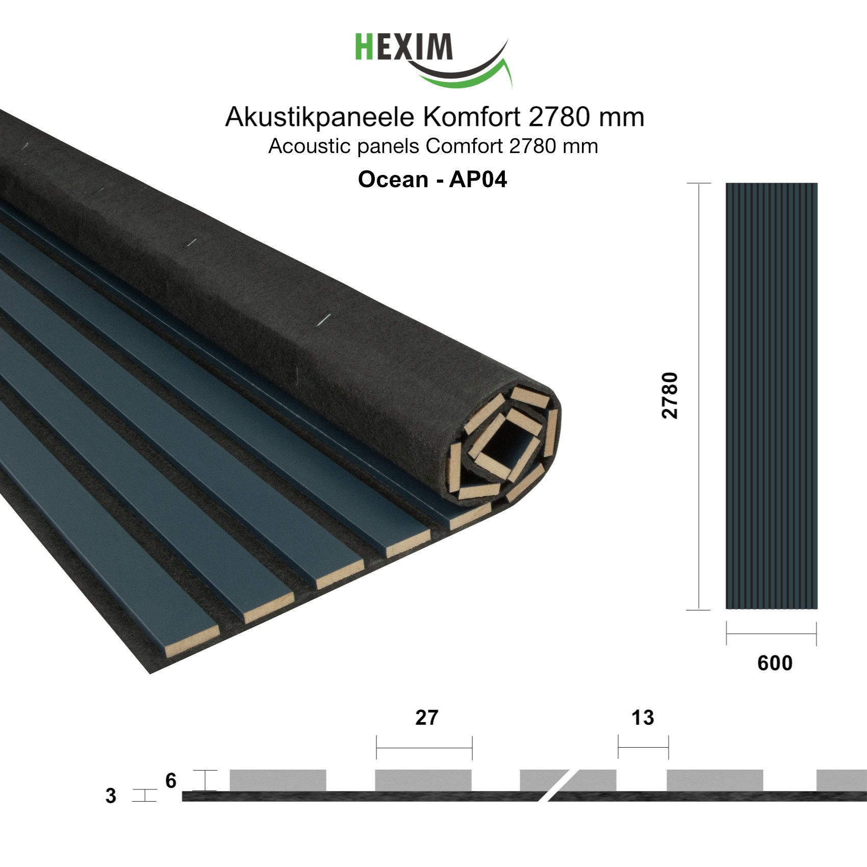 Hexim Wanddekoobjekt AP04 (Akustikpaneele 278x60cm - günstig online kaufen