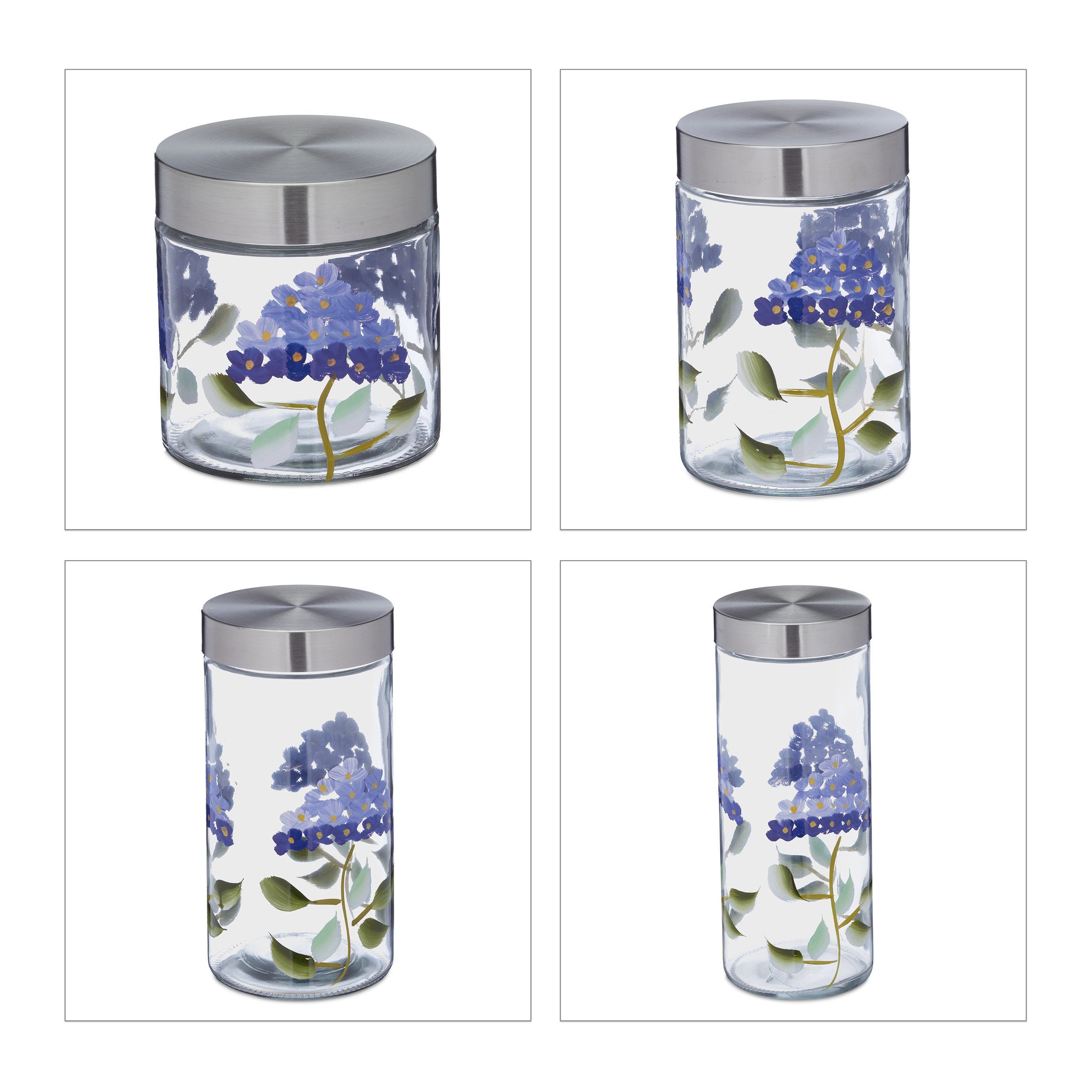 Vorratsgläser Vorratsglas 4er Set relaxdays Blumenmuster, Glas