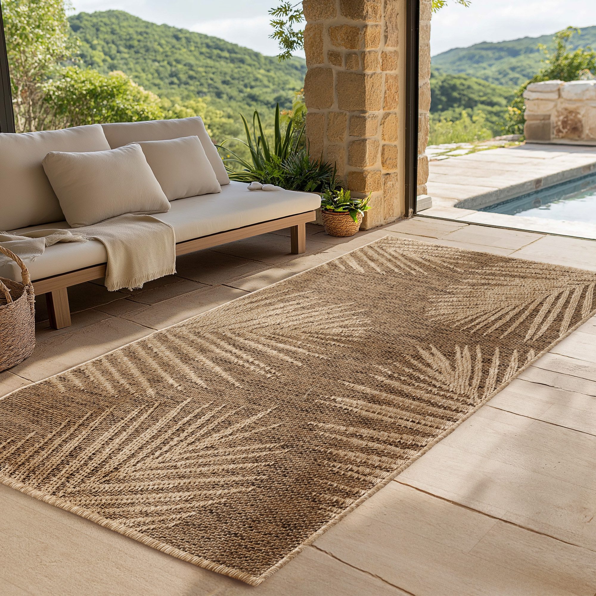 SIMPEX24 Outdoorteppich Boho Design, Läufer, Beige-3, Gr. Läufer