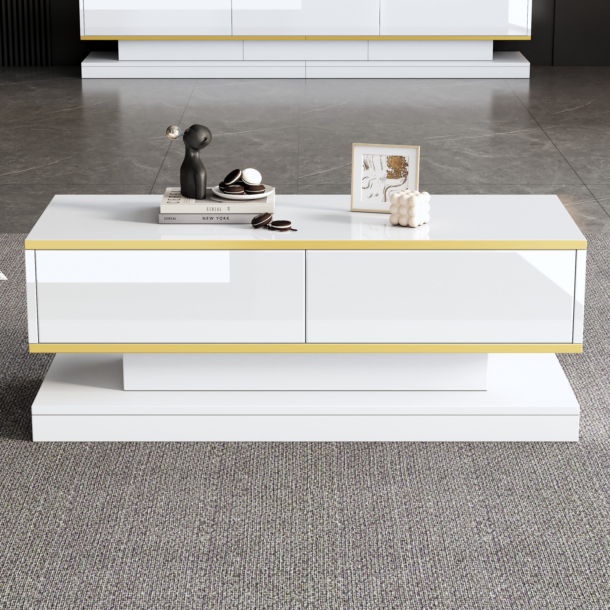 HAUSS SPOLE Wohnzimmer-Set Hochglanz-Couchtisch mit 2 günstig online kaufen