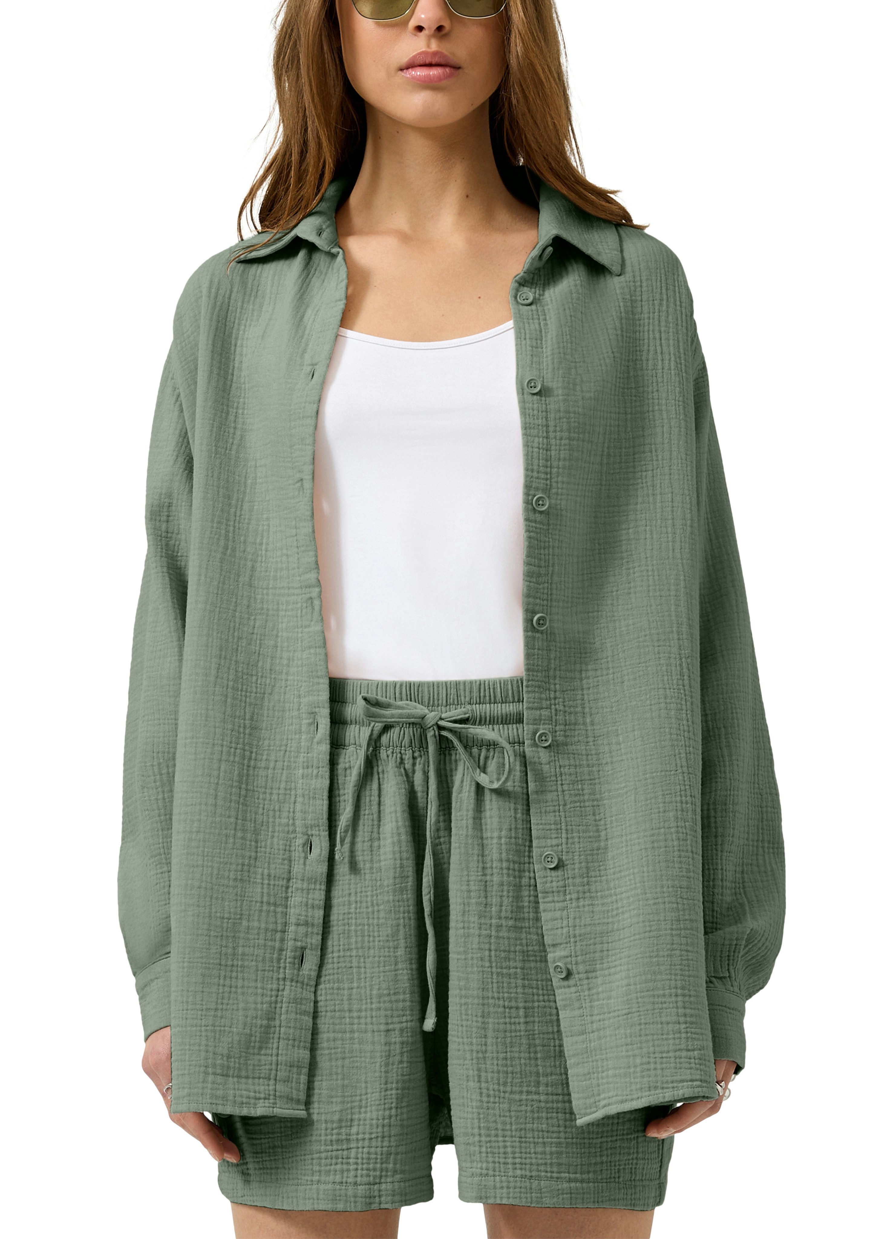 QS Langarmbluse Bluse extra lang, in Crashed-Optik