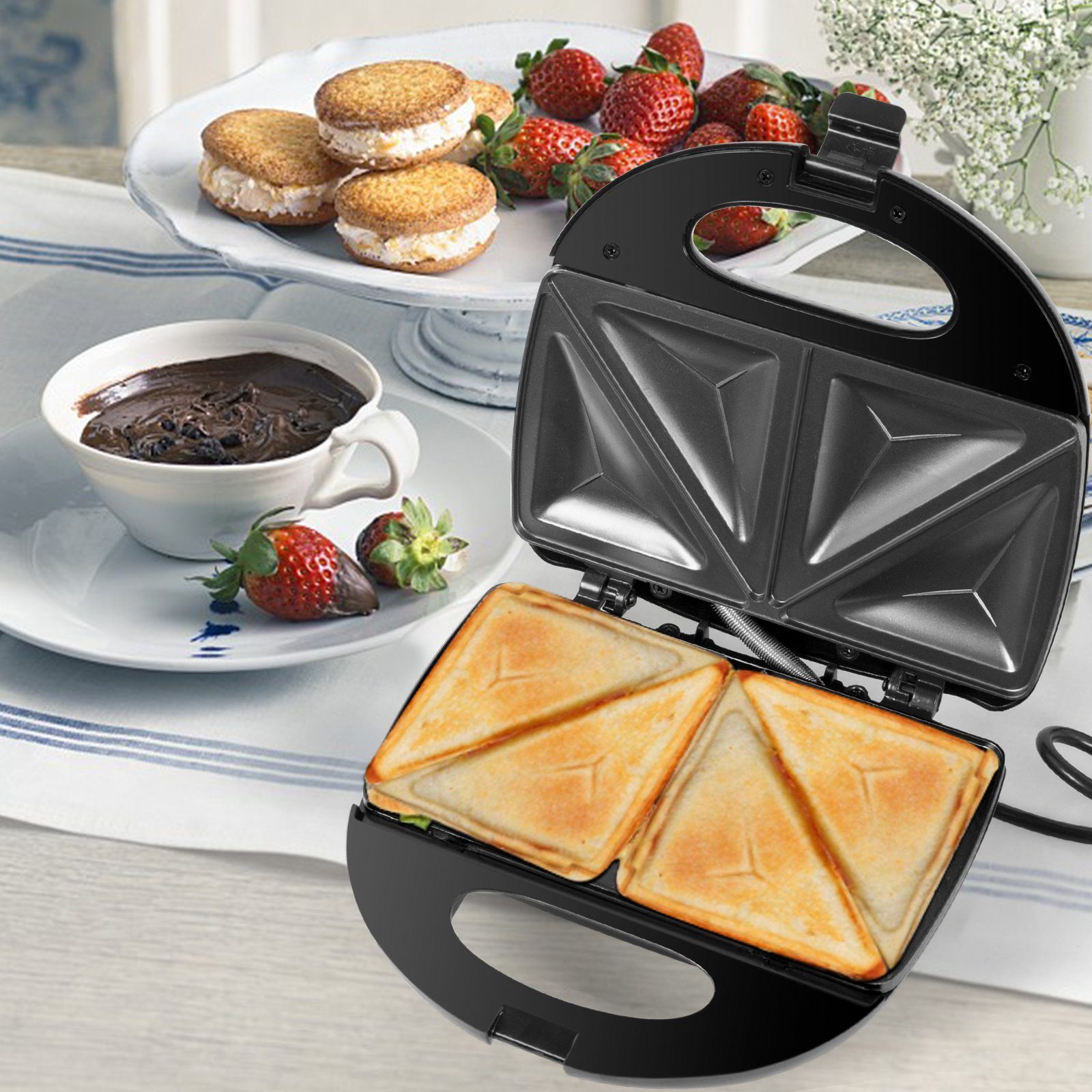 Gotoll Sandwichmaker GLS01, 700 W, Sandwichtoaster Platten Kontaktgrill,  mit Antihaftbeschichtung Grill