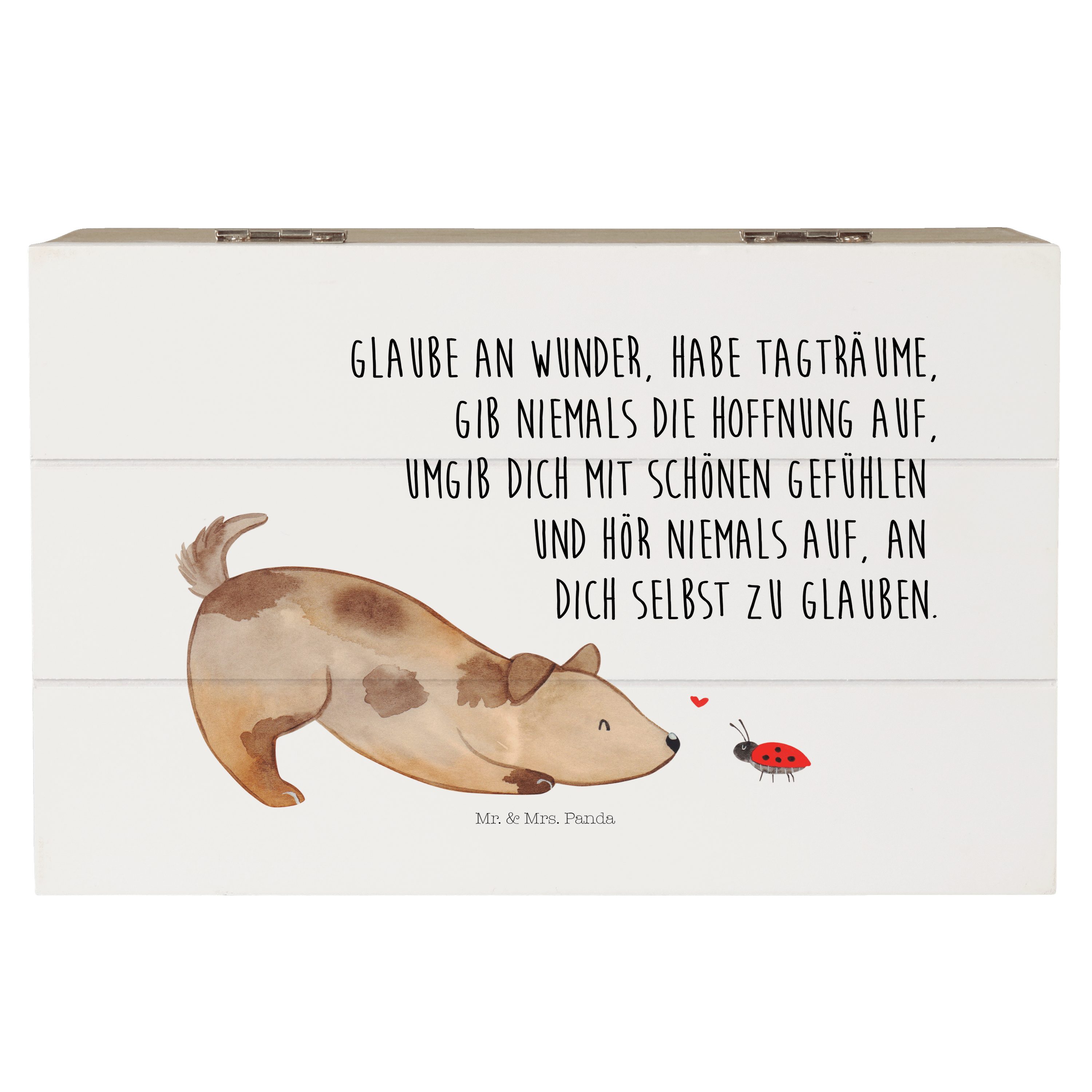 Dekokiste Hund Marienkäfer - Weiß - Geschenk, Schatzkiste, Hundemama, Erinnerun