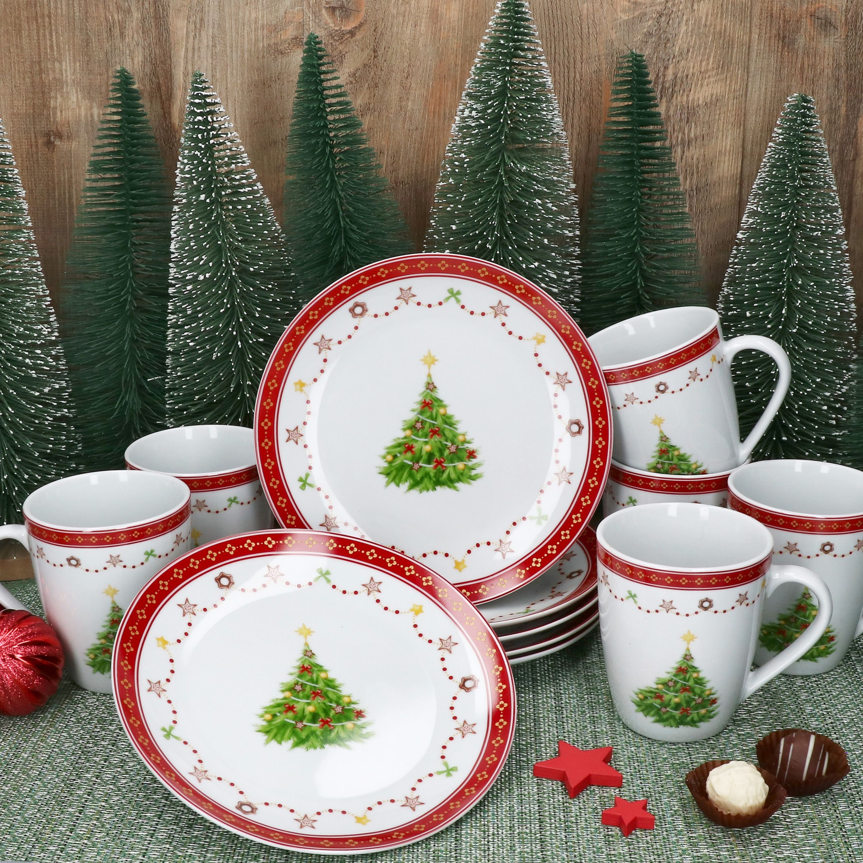 MamboCat Frühstücks-Geschirrset Weihnachtstraum 12tlg Frühstücksset Porzellan 6 Pers. Weihnachten, Porzellan