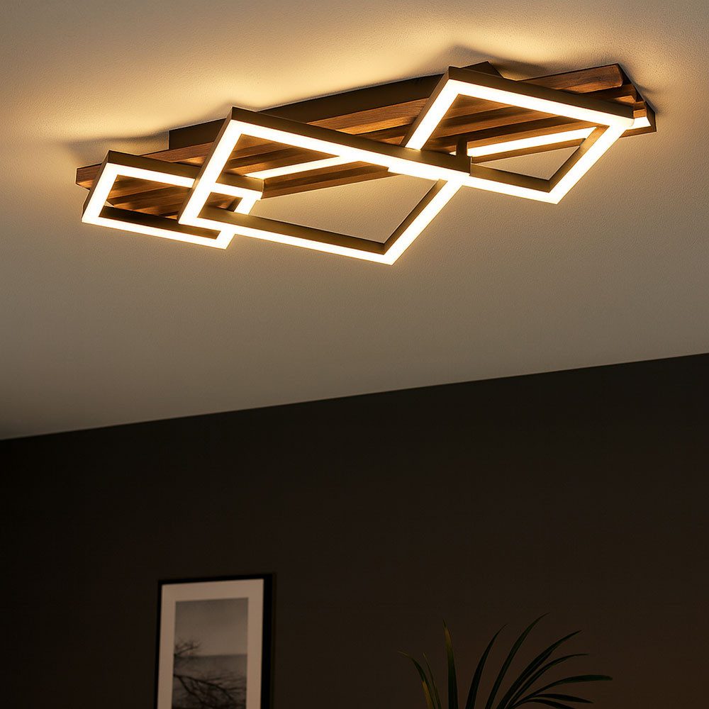 GLOBO LIGHTING LED Deckenleuchte, LED-Leuchtmittel fest verbaut, Warmweiß, Deckenleuchte Deckenlampe Holzlampe LED Schlafzimmerlampe 3 Stufen L