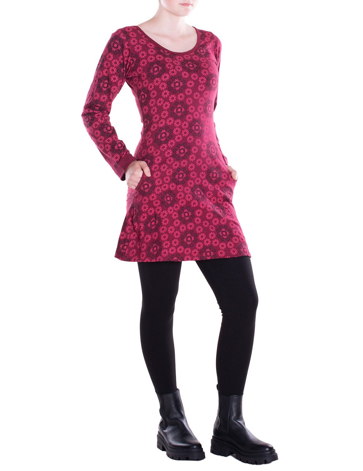 Vishes Tunikakleid Leichtes Langarmshirt-Kleid Damen Langarm Kleider retro 70er 80er Elfen, Hippie, Goa Style