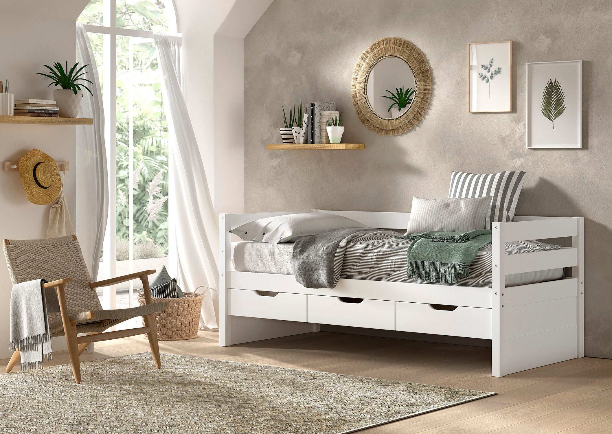 Vipack Funktionsbett Margrit, mit 3 Schubladen, zeitloses Design universell einsetzbar, stabiles Massivholzbett, wahlweise in 2 Farben erhältlich