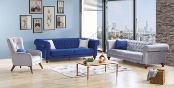JVmoebel Sofa Blauer Dreisitzer 3 Sitzer Stoff Couch Textil Stil Sofas Couchen Möbel, Made in Europe