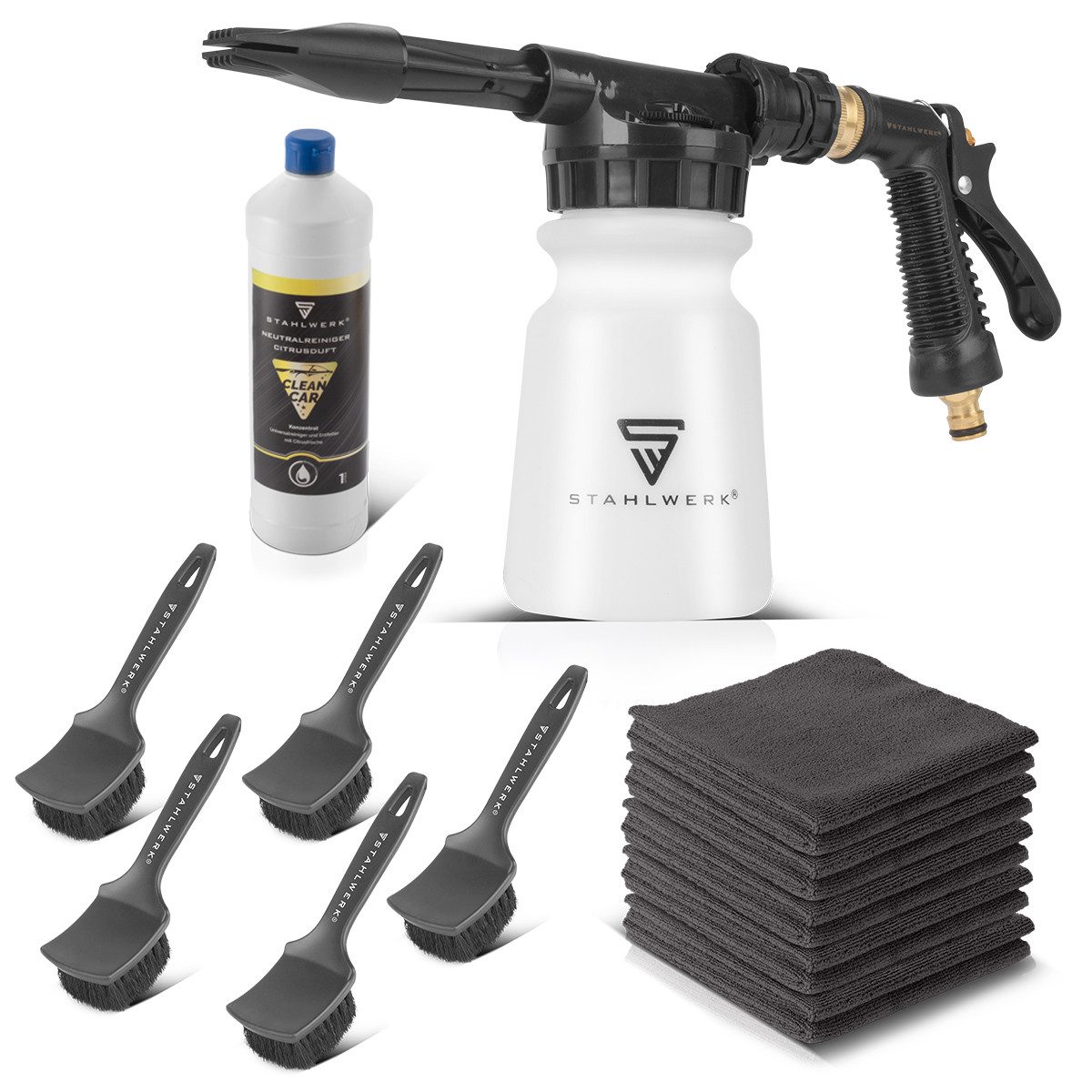 STAHLWERK Ausblaspistole Autowasch-Schaumspritzpistole RP-91 ST mit 1 Liter, Paket, 5-tlg., Set, erlaubt komfortables Arbeit auch bei längeren Einsatzzeiten