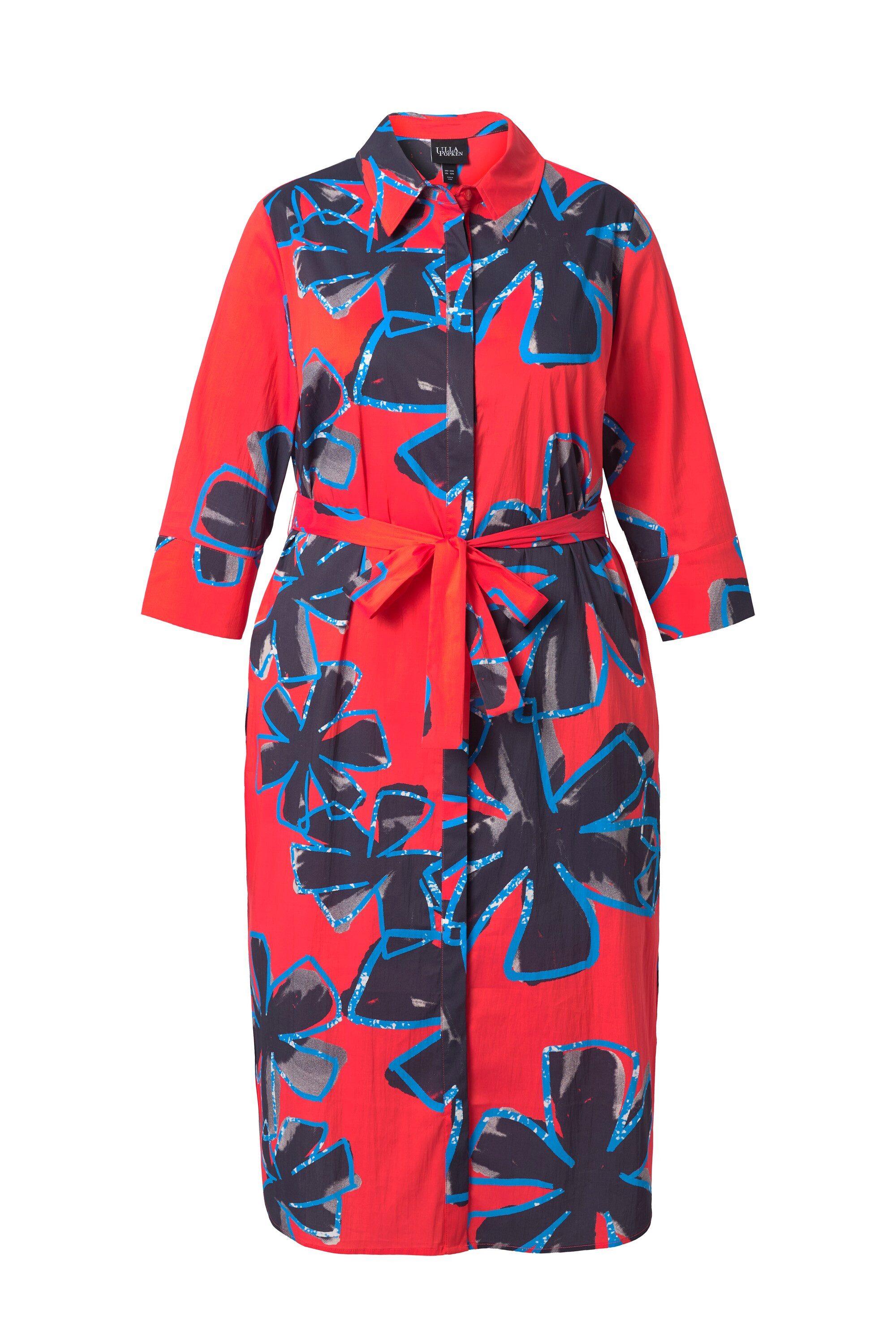 Ulla Popken Midikleid Hemdblusen-Midikleid Blüten A-Linie 3/4-Arm günstig online kaufen