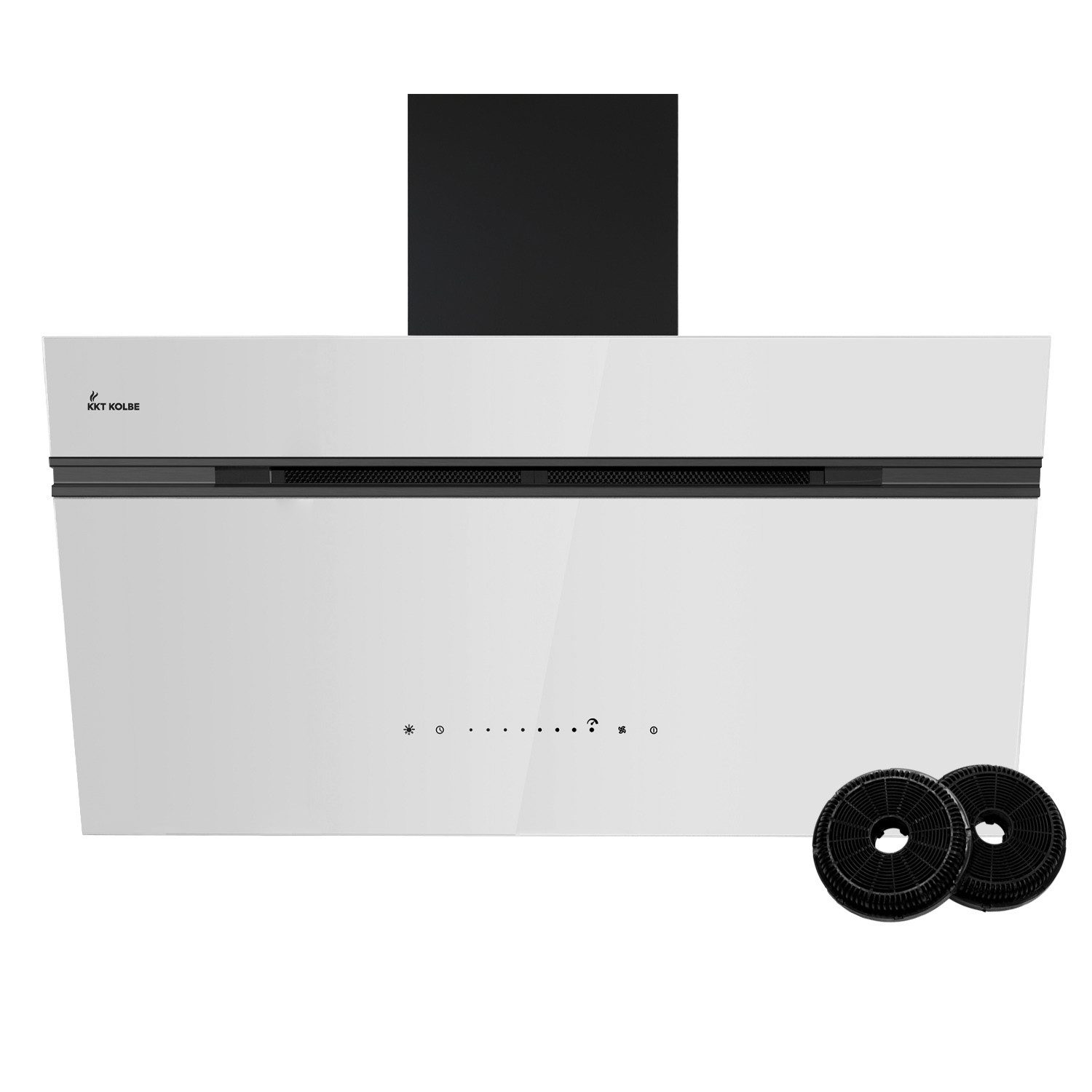 KKT KOLBE Wandhaube Dunstabzugshaube 90cm AURORA9005SW RGBW Ambientebeleuchtung Kopffreihaube / Umluft / Abluft / Smart WiFi-App / Schwarz Weiß / Glas