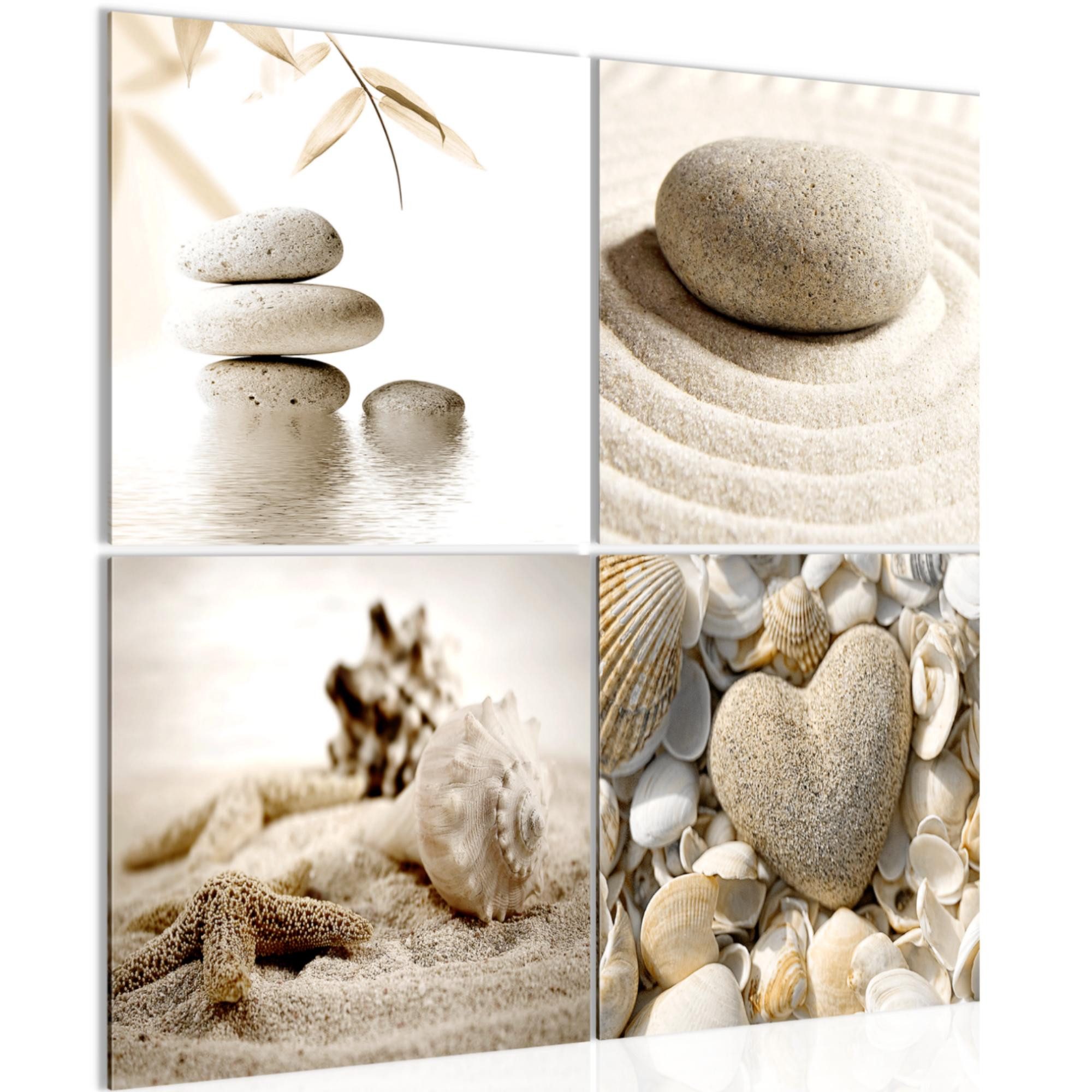 Runa Art Wandbild Bilder Strand Steine auf Vlies Leinwand 80 x 80 cm Modern 501643a, 40 x 40 cm - 4 Bilder