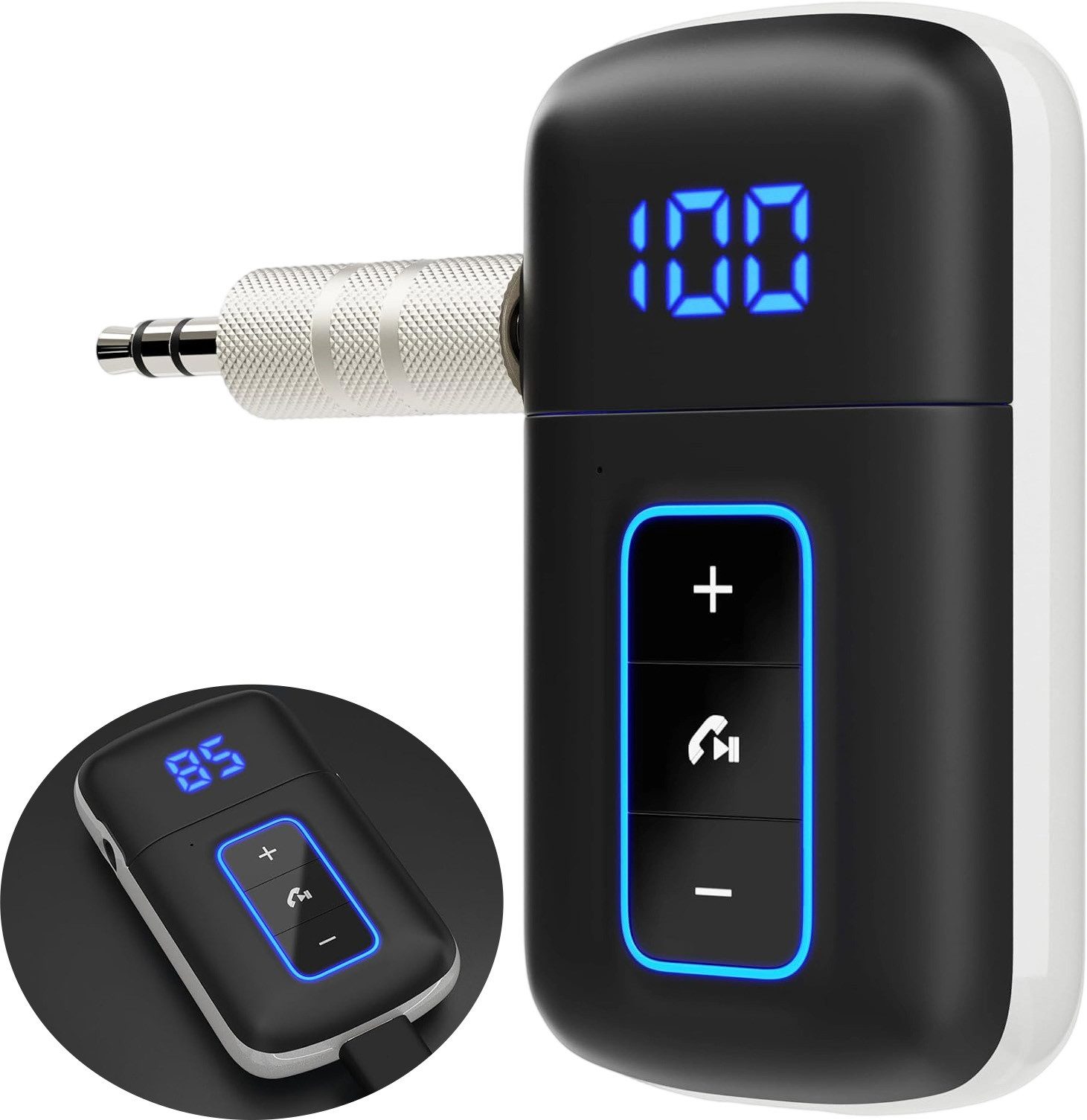 MODFU Empfänger Auto AUX-Adapter mit LED-Display Bluetooth-Adapter 3,5-mm-Klinke, mit Freisprechfunktion HiFi-Mikrofon CVC8.0 Rauschunterdrückung